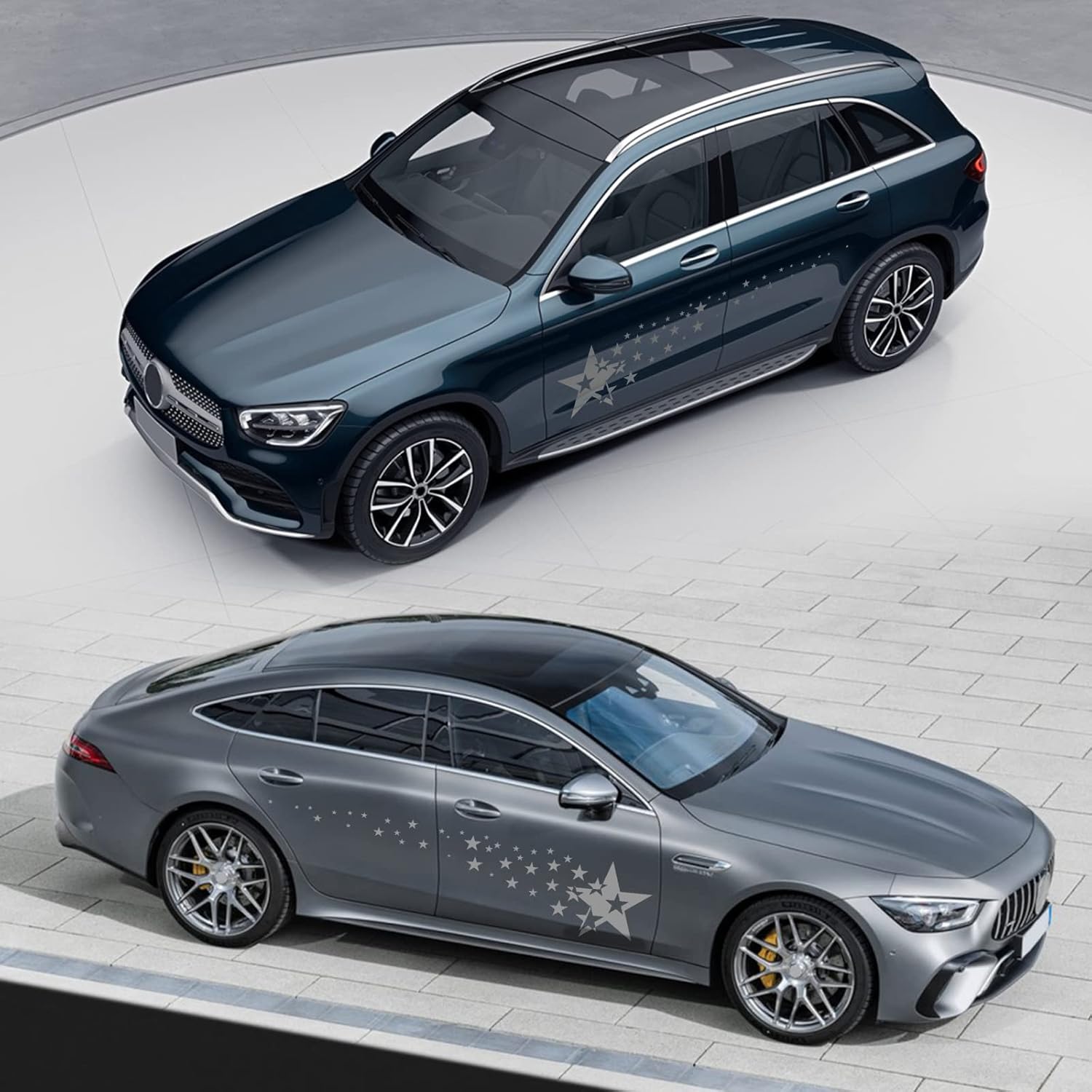 2 calcomanías de vinilo universales con diseño de estrellas para todos los autos, U007, color gris