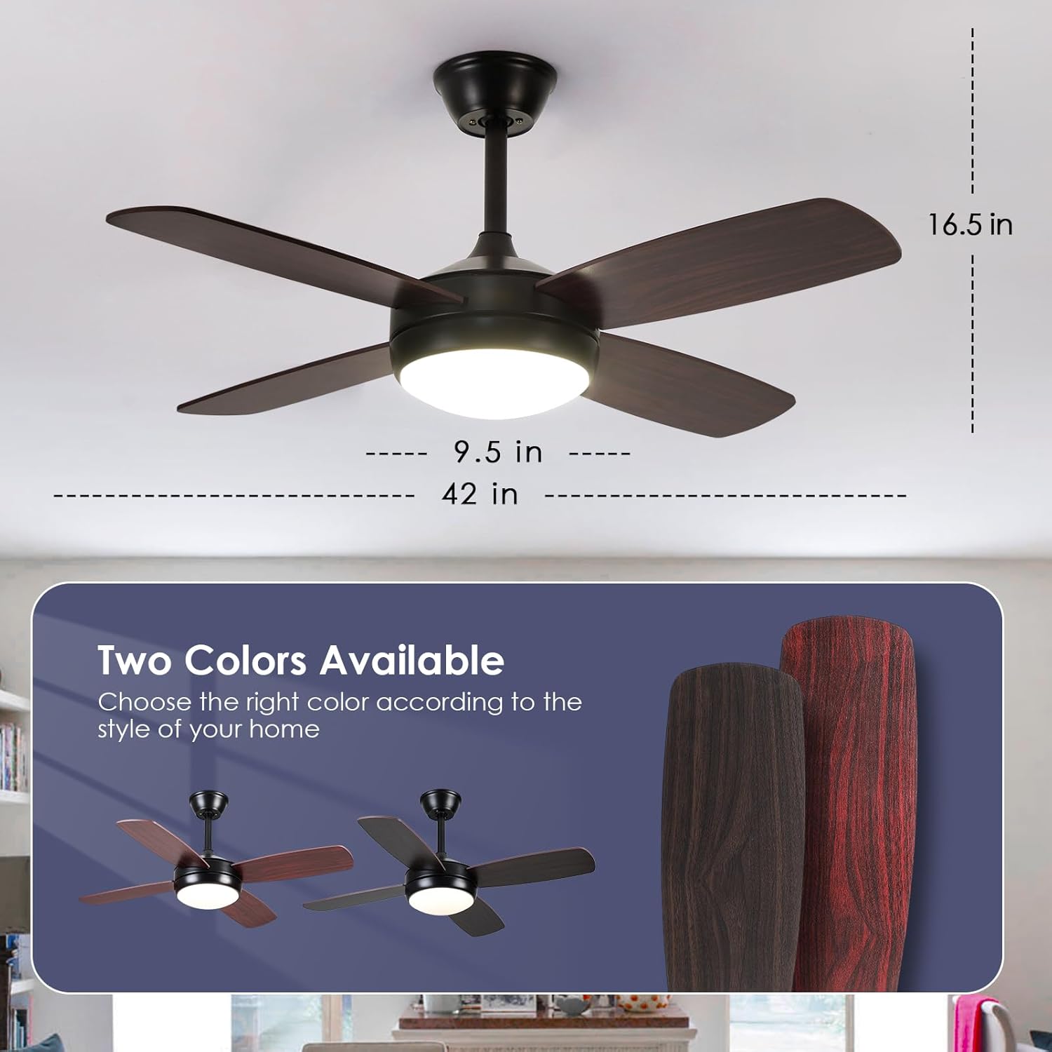 Asyko Ventiladores de techo con luces  Ventilador de techo negro de 42 pulgadas para exteriores con luz y control remoto, motor regulable y