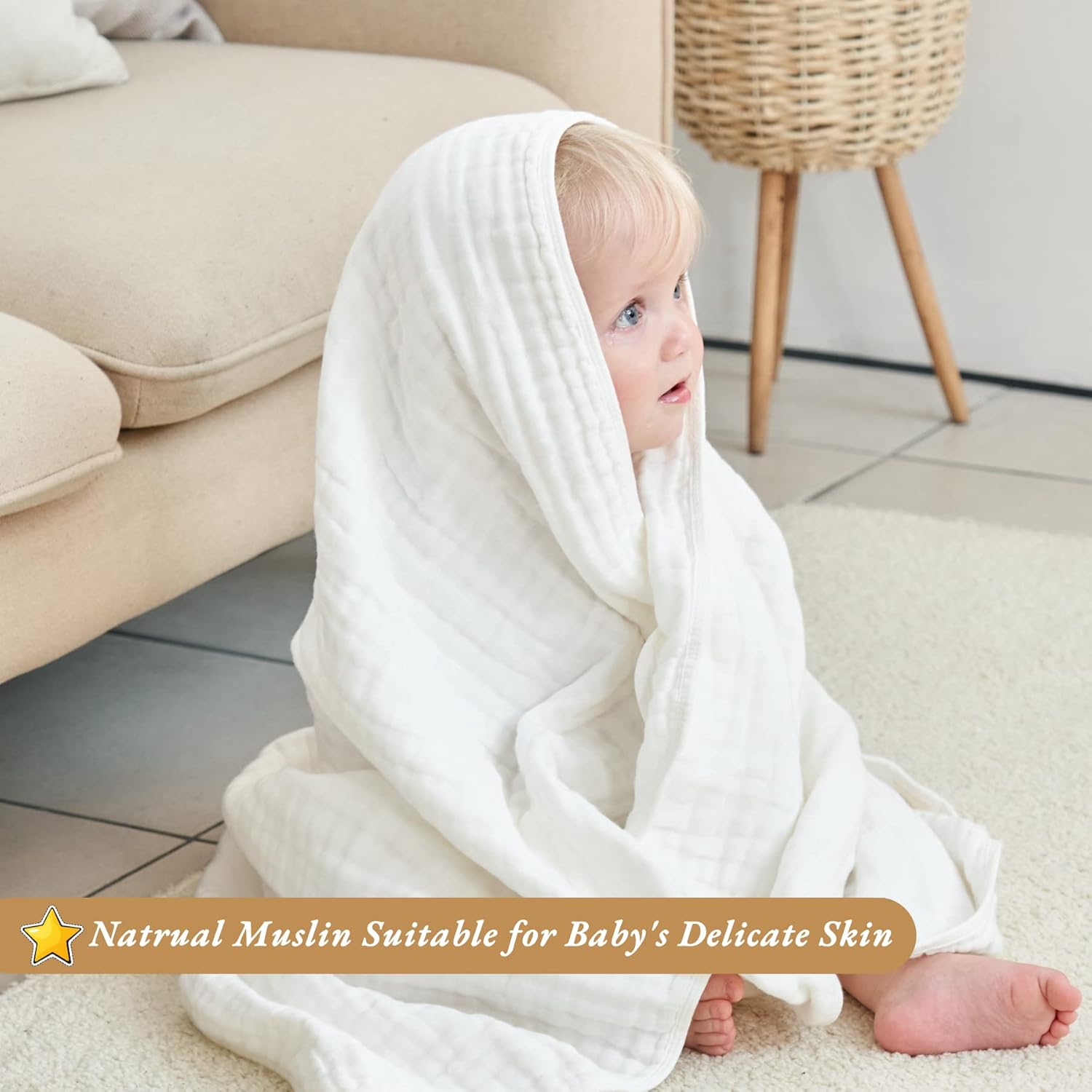 HardNok Manta de muselina para bebé, 6 capas, de algodón puro, transpirable y ligera, súper suave, manta multiusos para niños y niñas en todas las