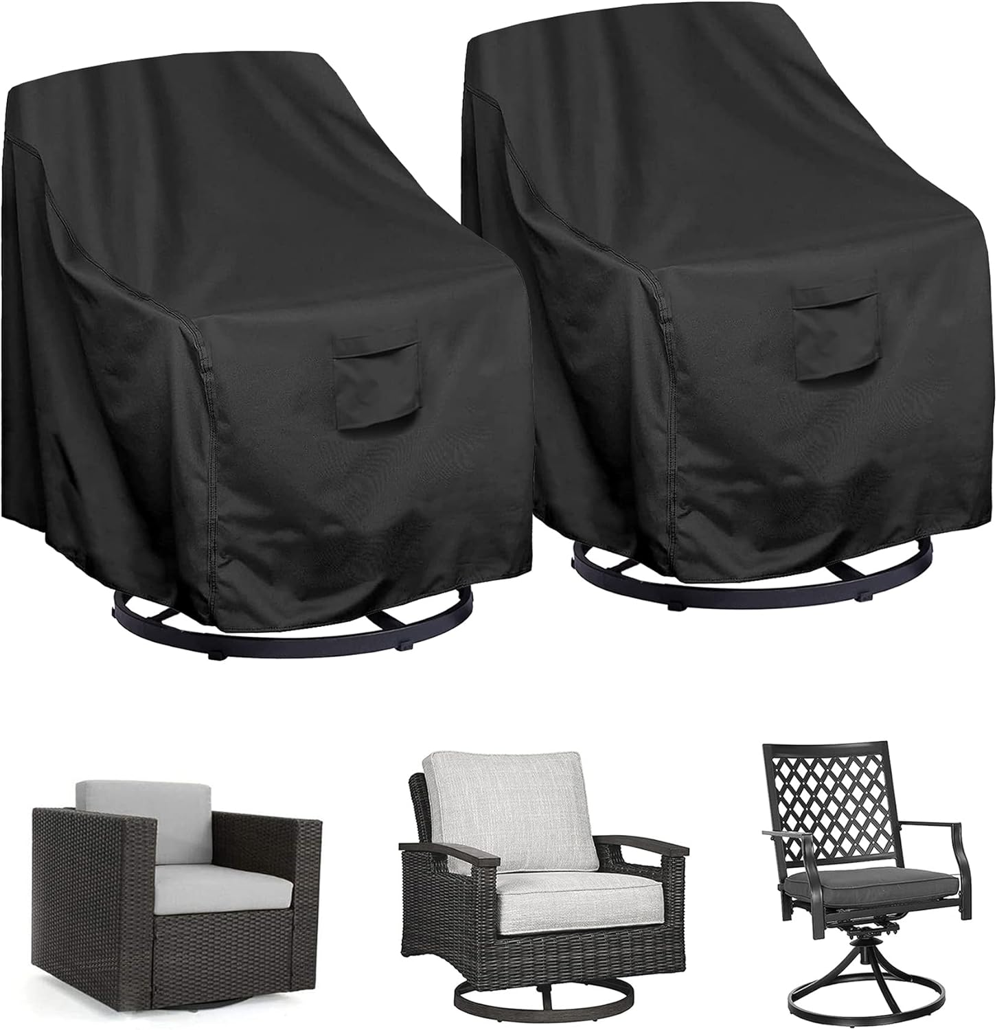 WOMACO Funda impermeable para silla giratoria de patio, para exteriores, tamaño pequeño, grande, de mimbre, protector de muebles (33 pulgadas de