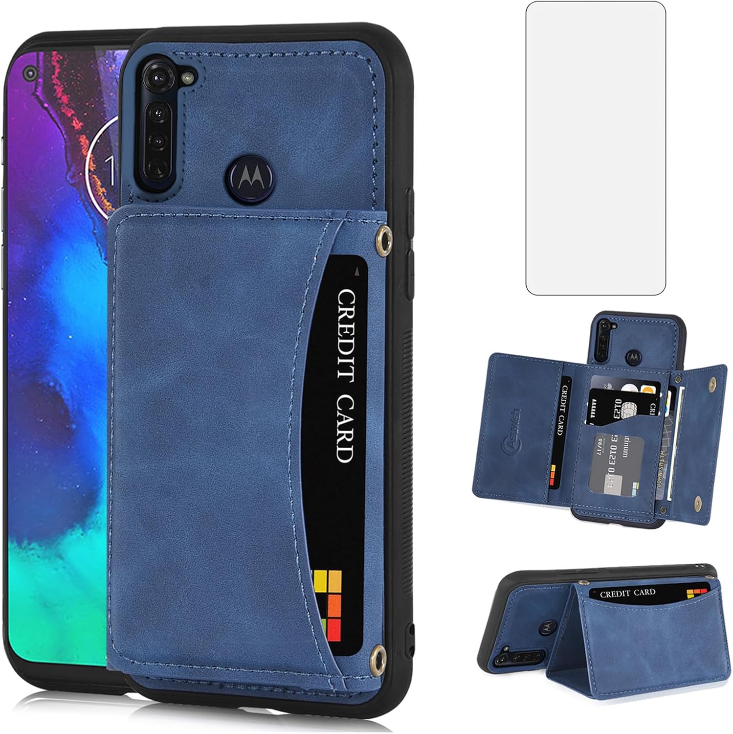 Asuwish Funda tipo cartera para Moto G Stylus 2020 MotoG Pro con protector de pantalla de vidrio templado y soporte para tarjetas, accesorios para