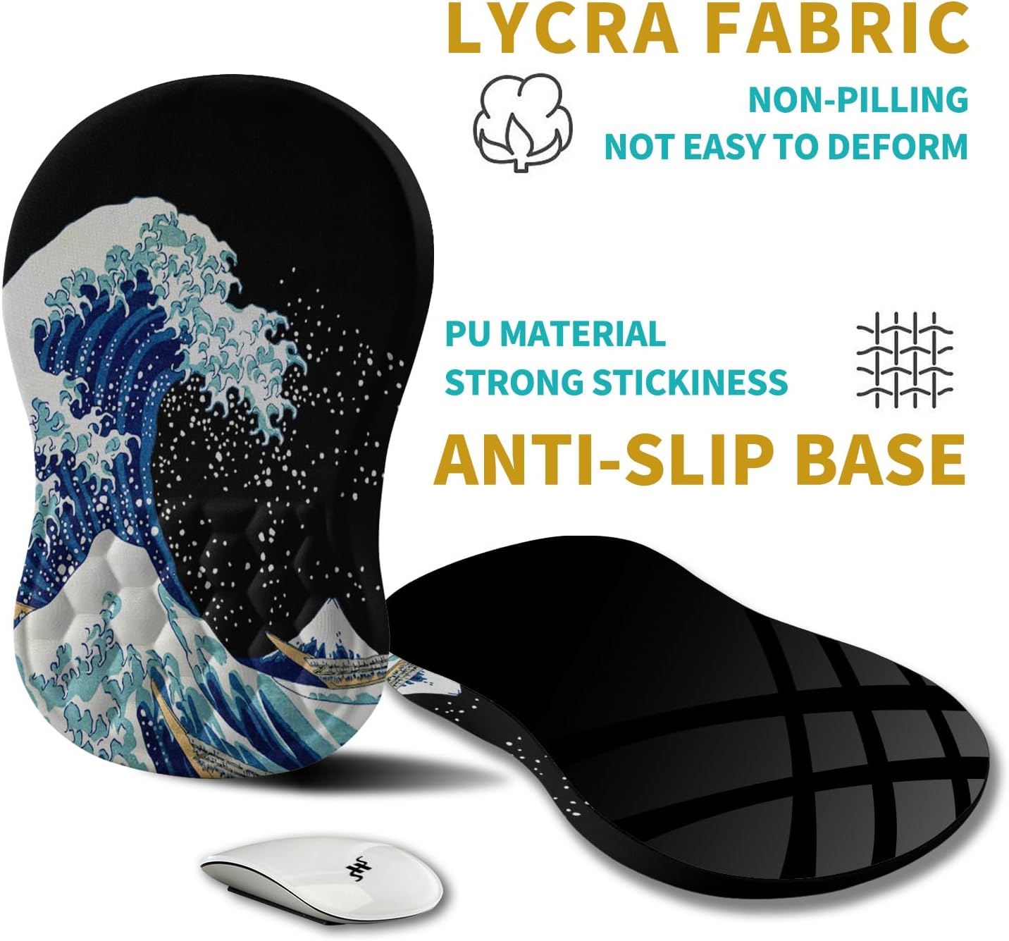 Hokafenle Alfombrilla ergonómica para mouse con diseño de masaje, reposamuñecas para aliviar el dolor, con espuma viscoelástica y base de