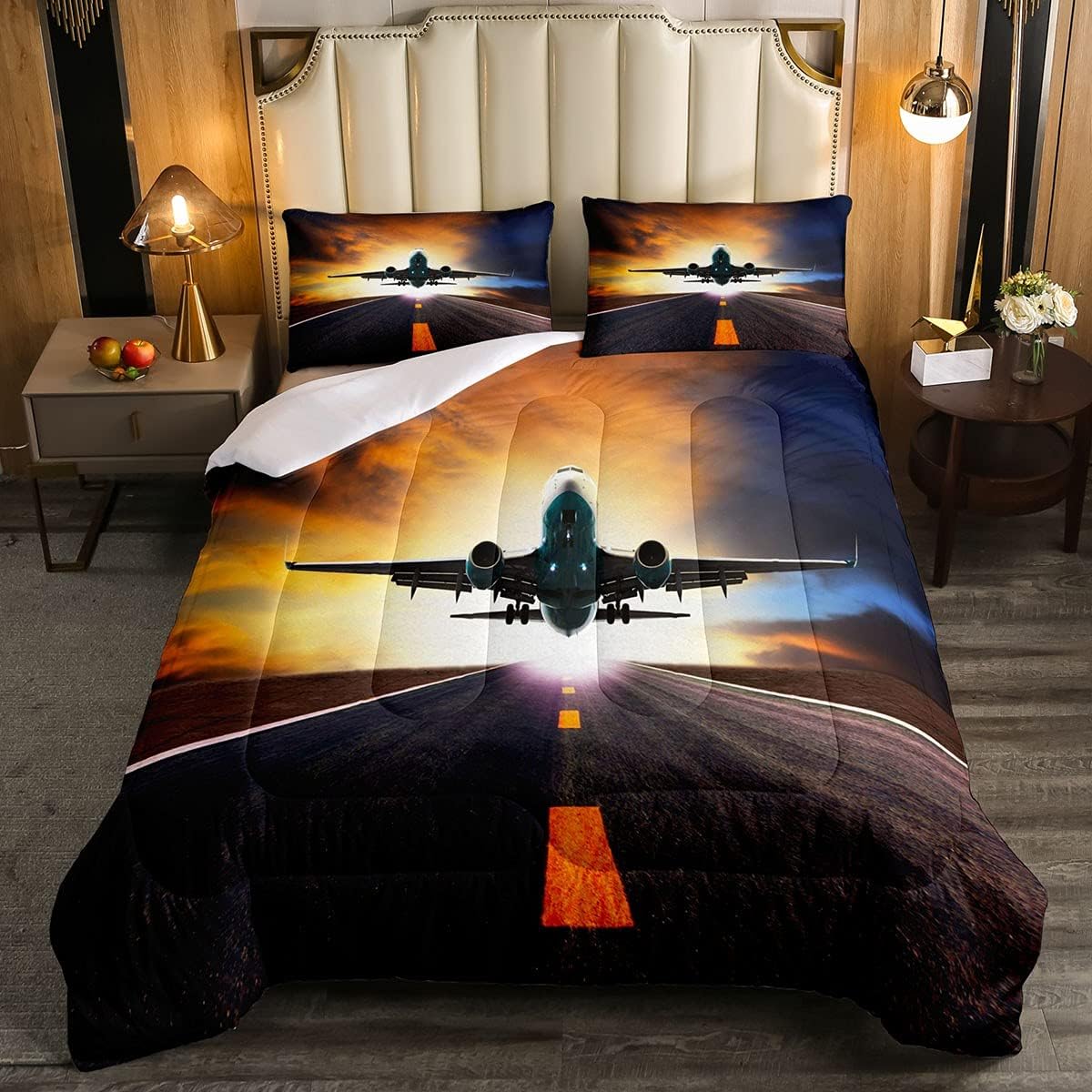 Feelyou Juego de edredón de avión para niñas, niños y adolescentes, juego de ropa de cama de aviación, pista de aviación, juego de ropa de cama de
