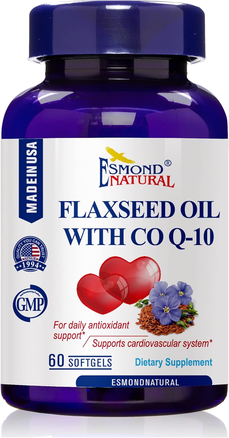 Aceite de linaza con CO Q-10 (antioxidante diario y soporte del sistema cardiovascular), GMP, producto natural certificado Assn, fabricado en