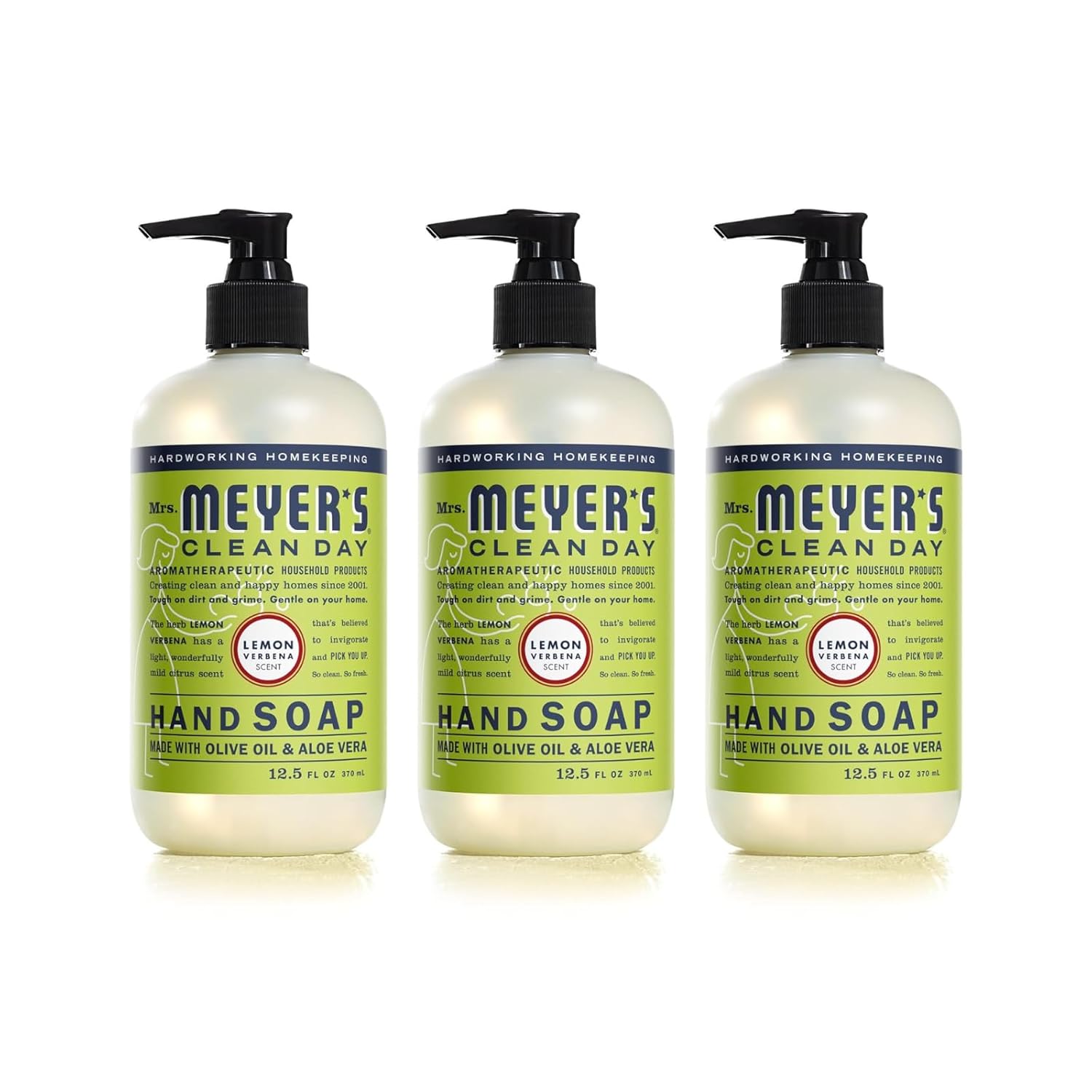 MRS. MEYER’S CLEAN DAY Jabón de manos, hecho con aceites esenciales, fórmula biodegradable, limón verbena, 12.5 fl. oz (paquete de 3)