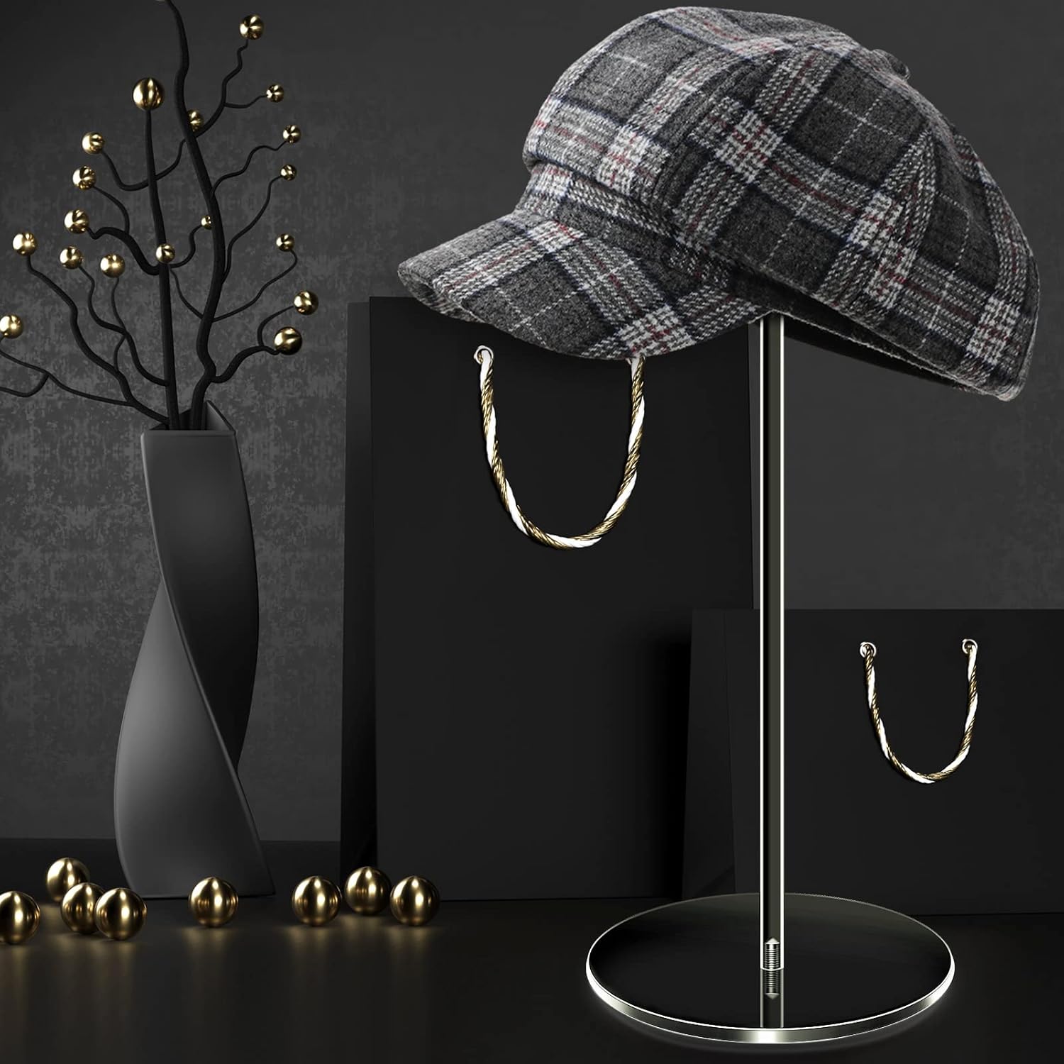 Chunful 4 juegos de soporte de acrílico para pelucas, soporte de pedestal transparente, soporte para sombreros de béisbol, soporte cuadrado redondo