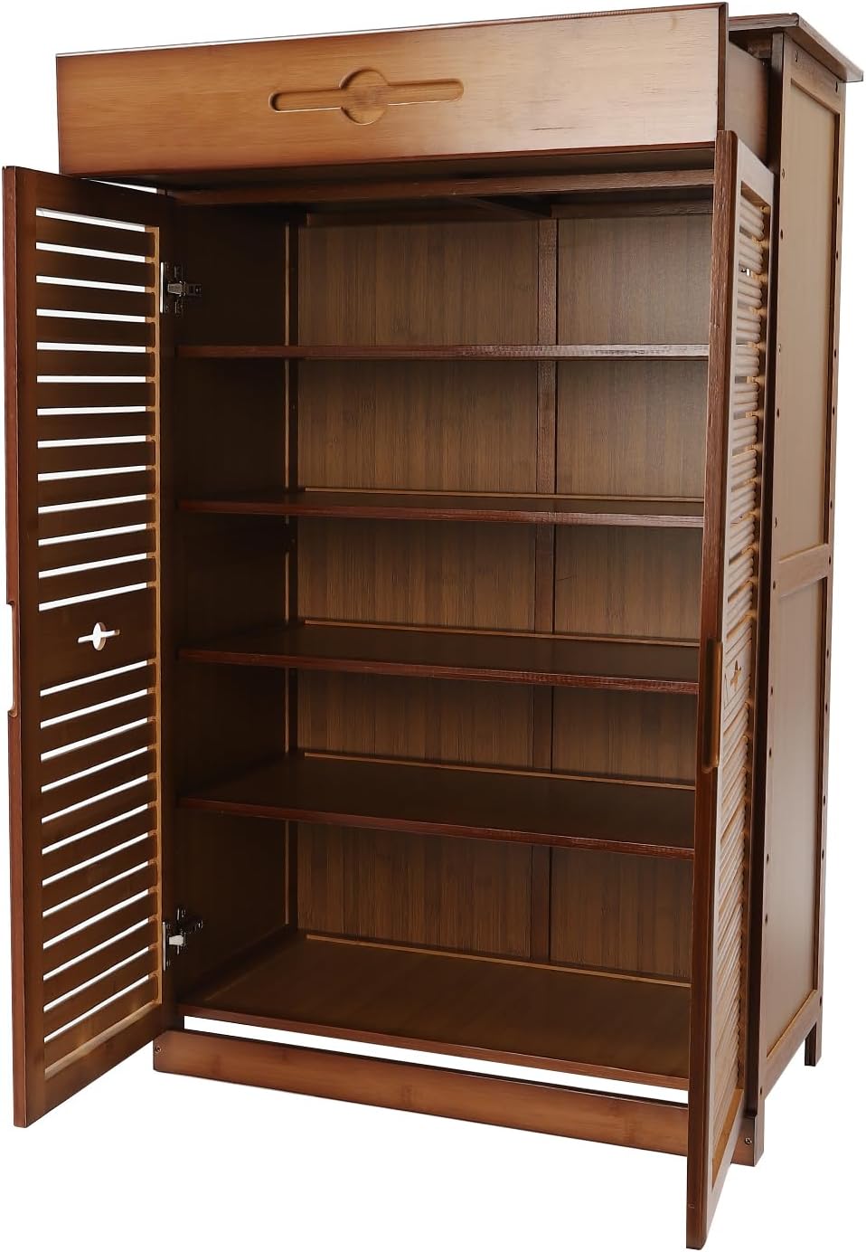 ONEPOINTPOINT Gabinete de almacenamiento de zapatos de 5 niveles de bambú organizador de zapatos para entrada, dormitorio, sala de estar, color teca