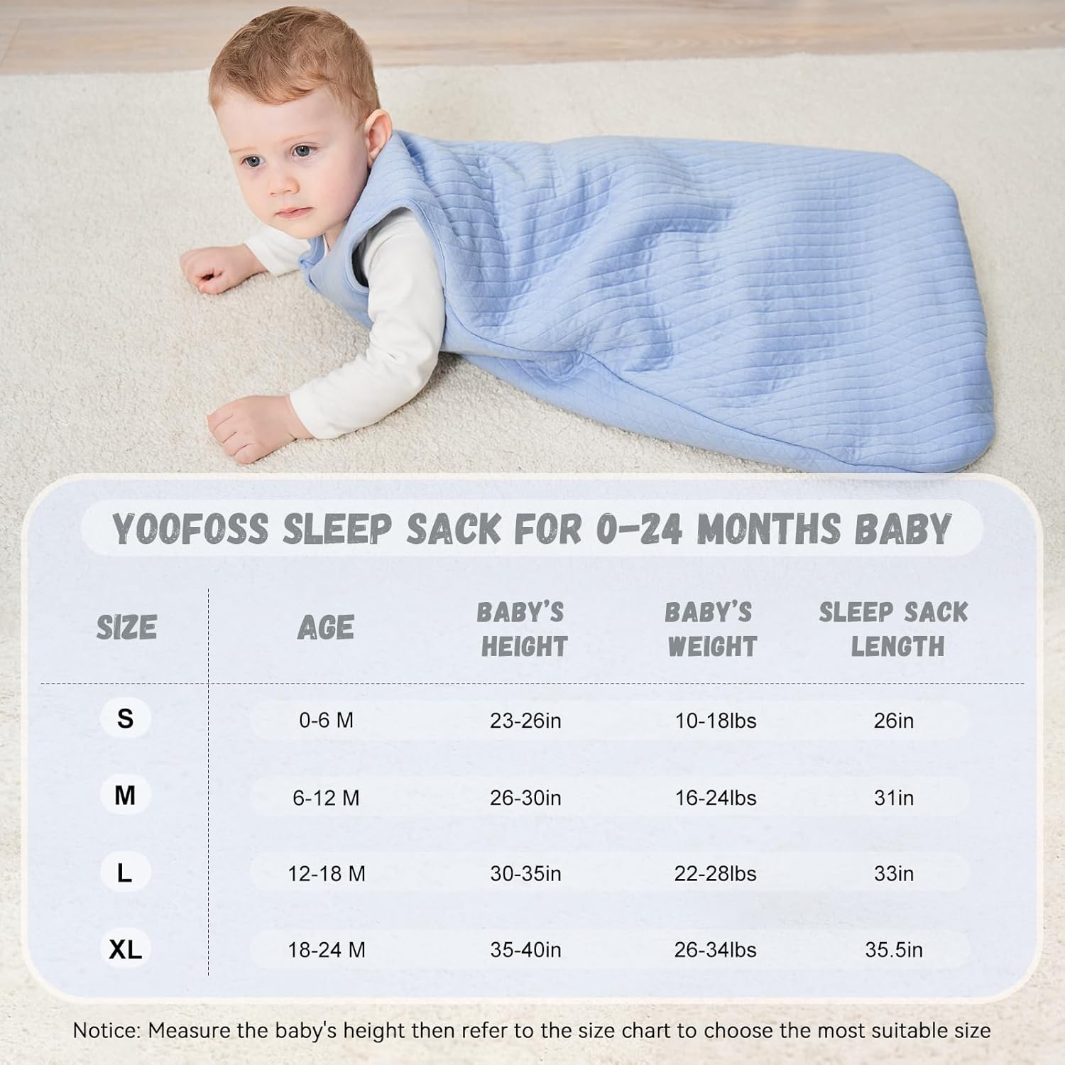 Yoofoss Saco de dormir para bebé de 6 a 12 meses, TOG 2.5, manta de invierno para bebé, 100% algodón, saco de dormir para niños pequeños, con