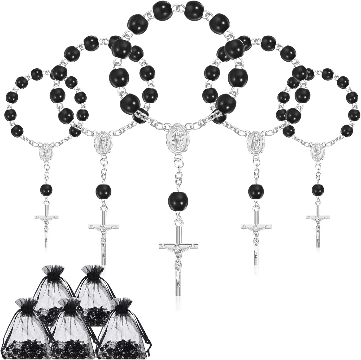 30 cuentas de rosario de bautismo, rosario de bautismo, rosario católico, perlas de imitación con bolsas de organza para bautizo, boda, primera