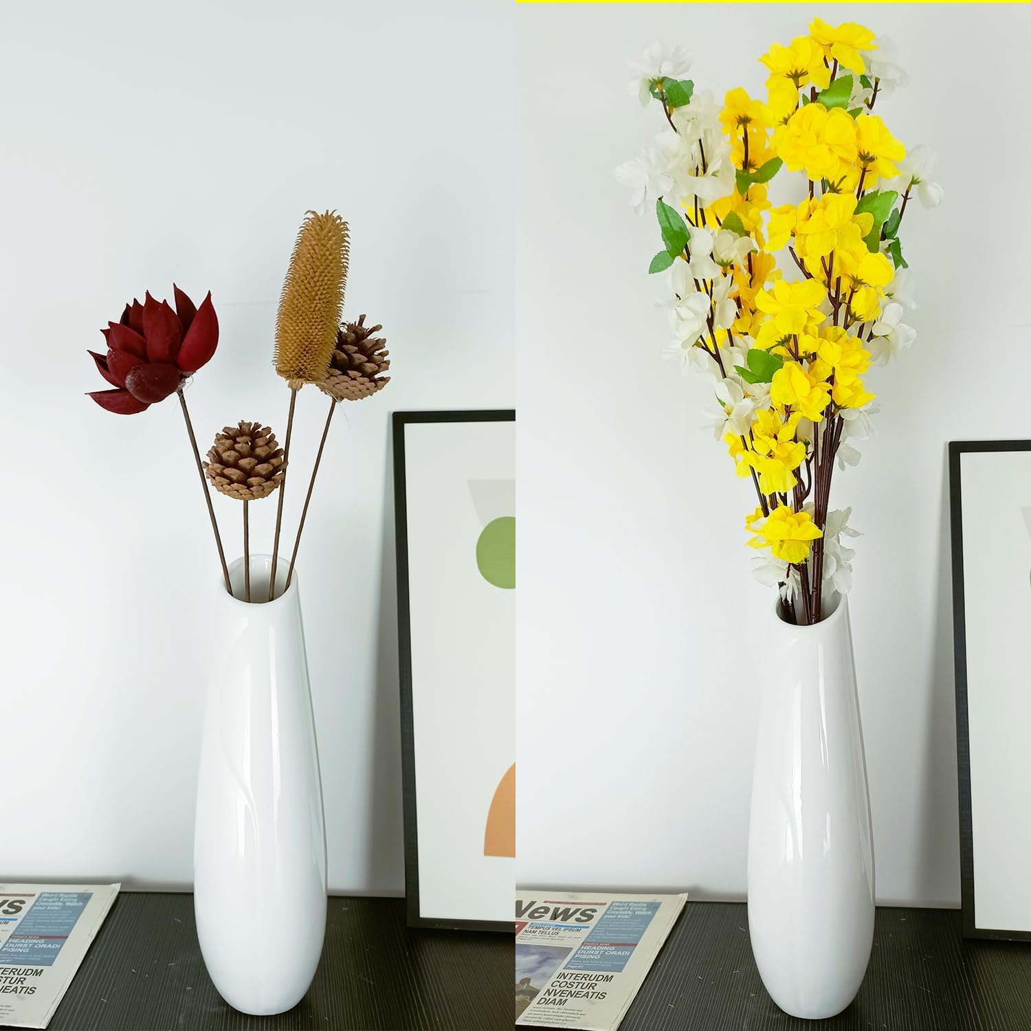 Florero de cerámica blanca, floreros modernos con textura de 12 pulgadas de alto para granja, decoración del hogar, estante, centros de mesa,
