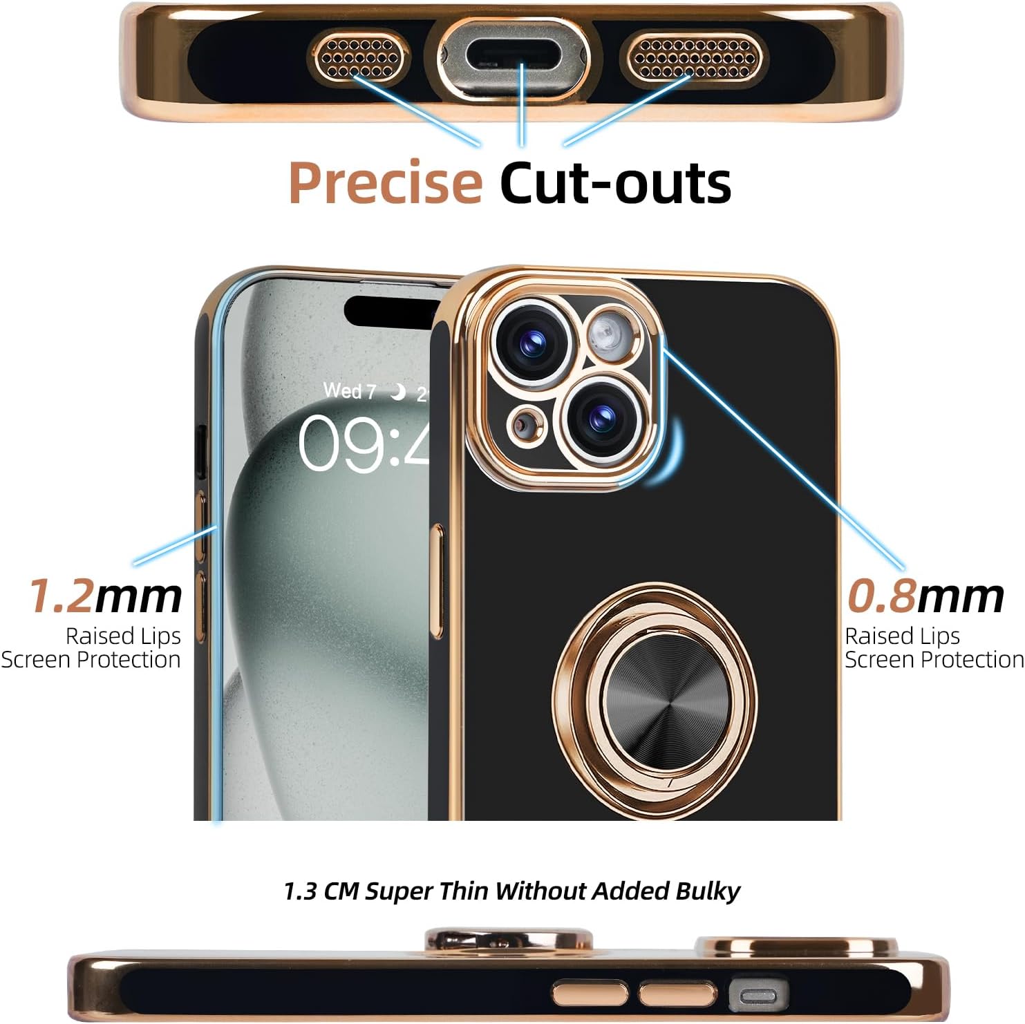 AuroraIce Funda para iPhone 15, iPhone 15, soporte magnético para automóvil compatible con anillo de 360, chapado en TPU suave, a prueba de golpes,
