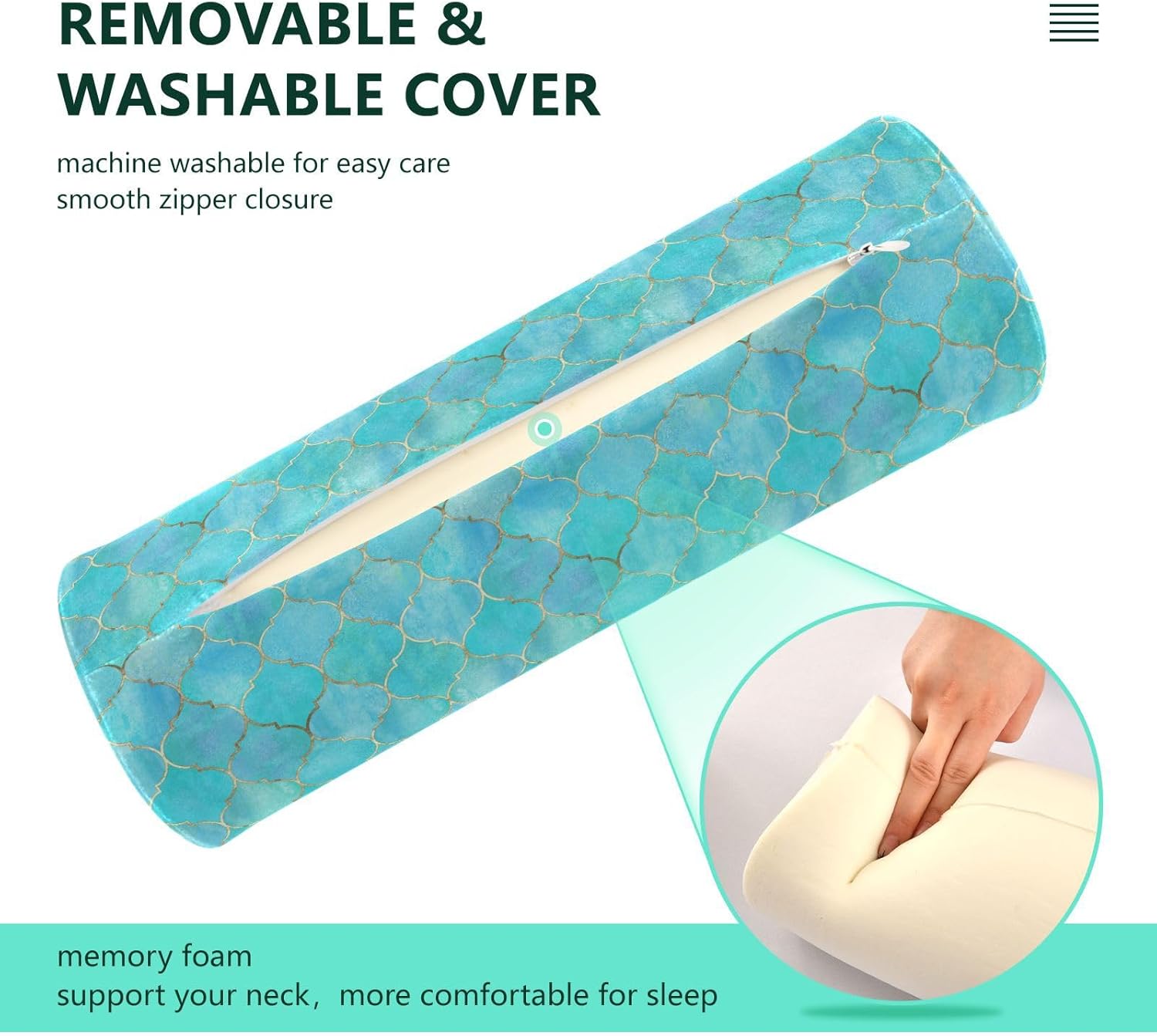 Almohada cervical cervical vintage marroquí azul turquesa para aliviar el dolor, almohada de espuma viscoelástica cómoda para cuello, cabeza,