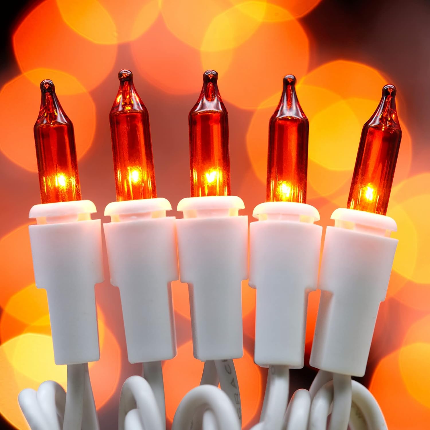 YULETIME 200 luces de Navidad naranjas, paquete de 2 hebras de 21 pies, 100 unidades, con certificación UL, mini cadena incandescente (naranja –