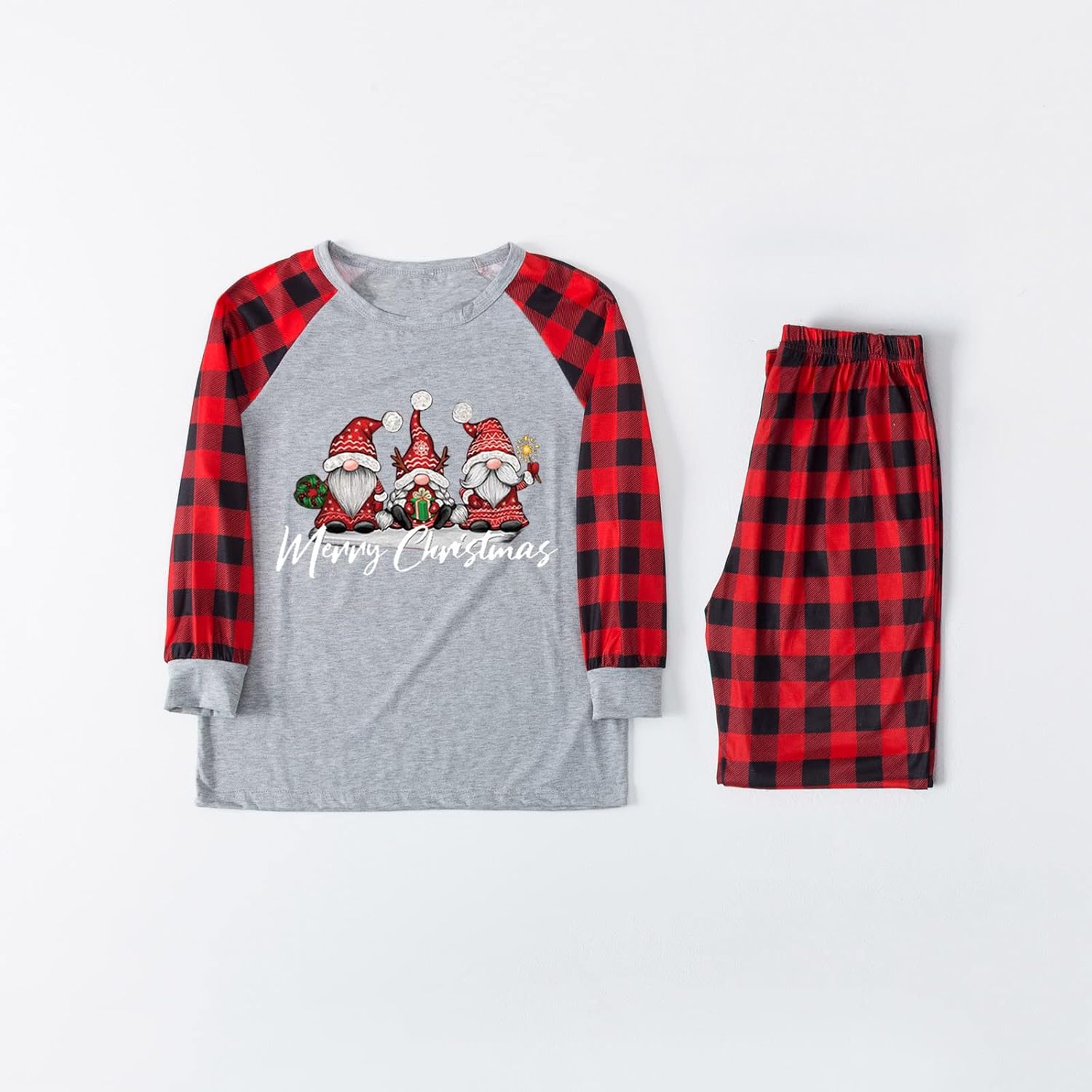 JEGULV Pijamas de Navidad para la familia, festival de Navidad, manga larga, a cuadros, pijamas de Navidad a juego