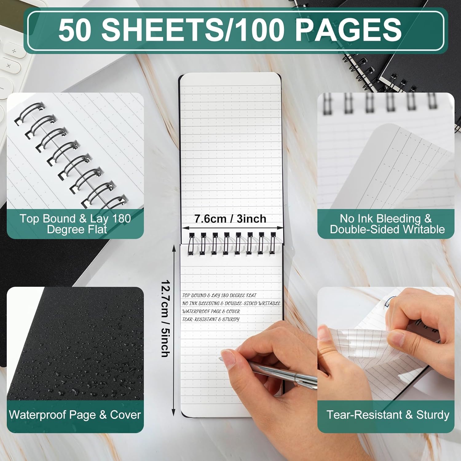 12 cuadernos impermeables de 3 x 5 pulgadas, bloc de notas de bolsillo para todo tipo de clima, bloc de notas de policía, resistente a la