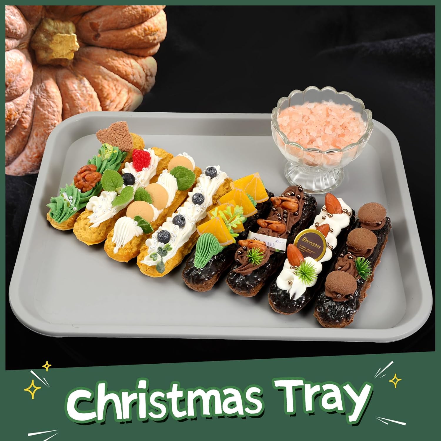 Mifoci 24 bandejas de plástico para comida rápida, color gris, 14 x 11 pulgadas, rectangular, antideslizante, fácil de limpiar, ideal para