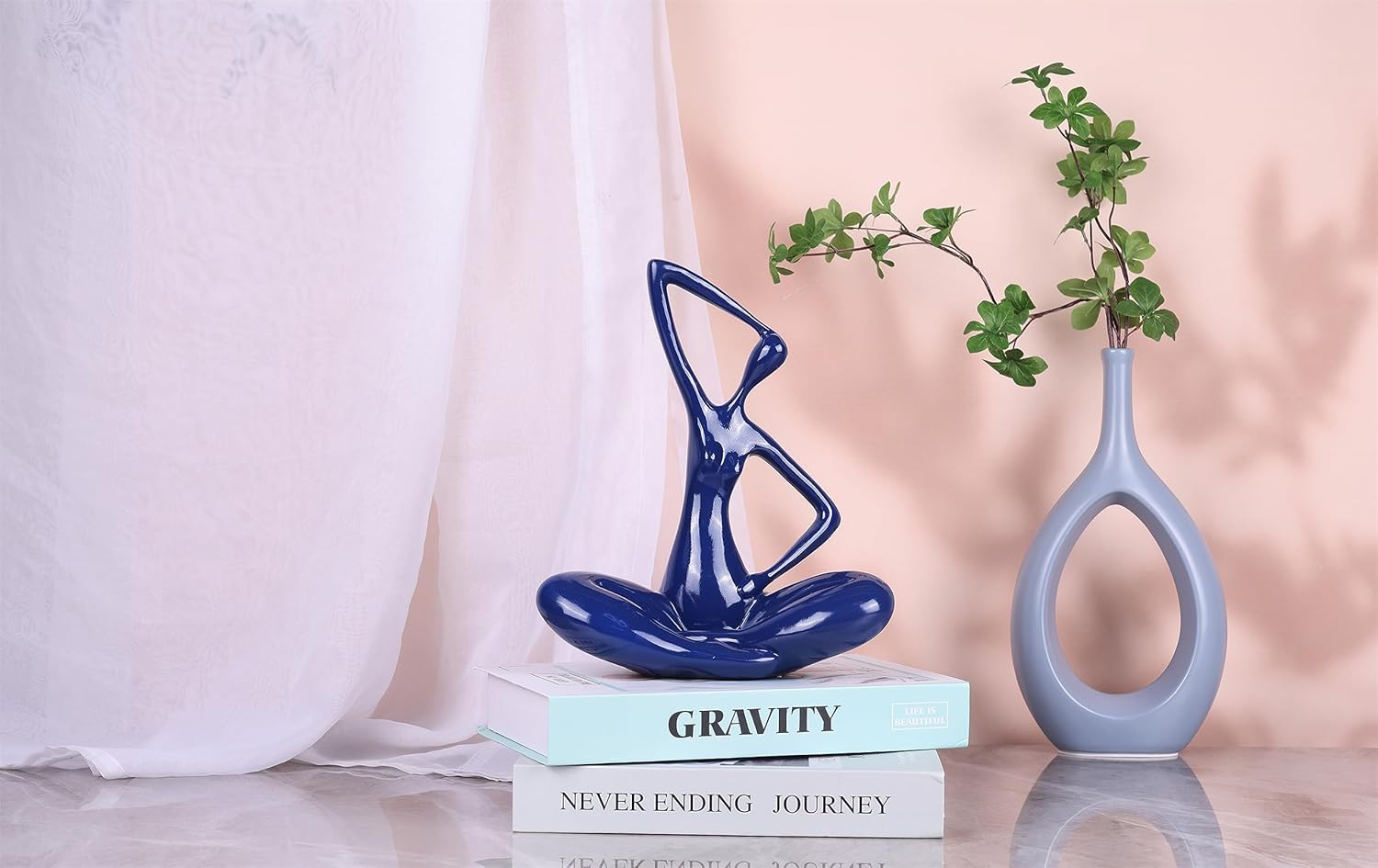WUBIANJIE Estatua de dama de yoga azul, decoración moderna para mujer, figuras de yoga, decoración del hogar, mesa de entrada, decoración de consola