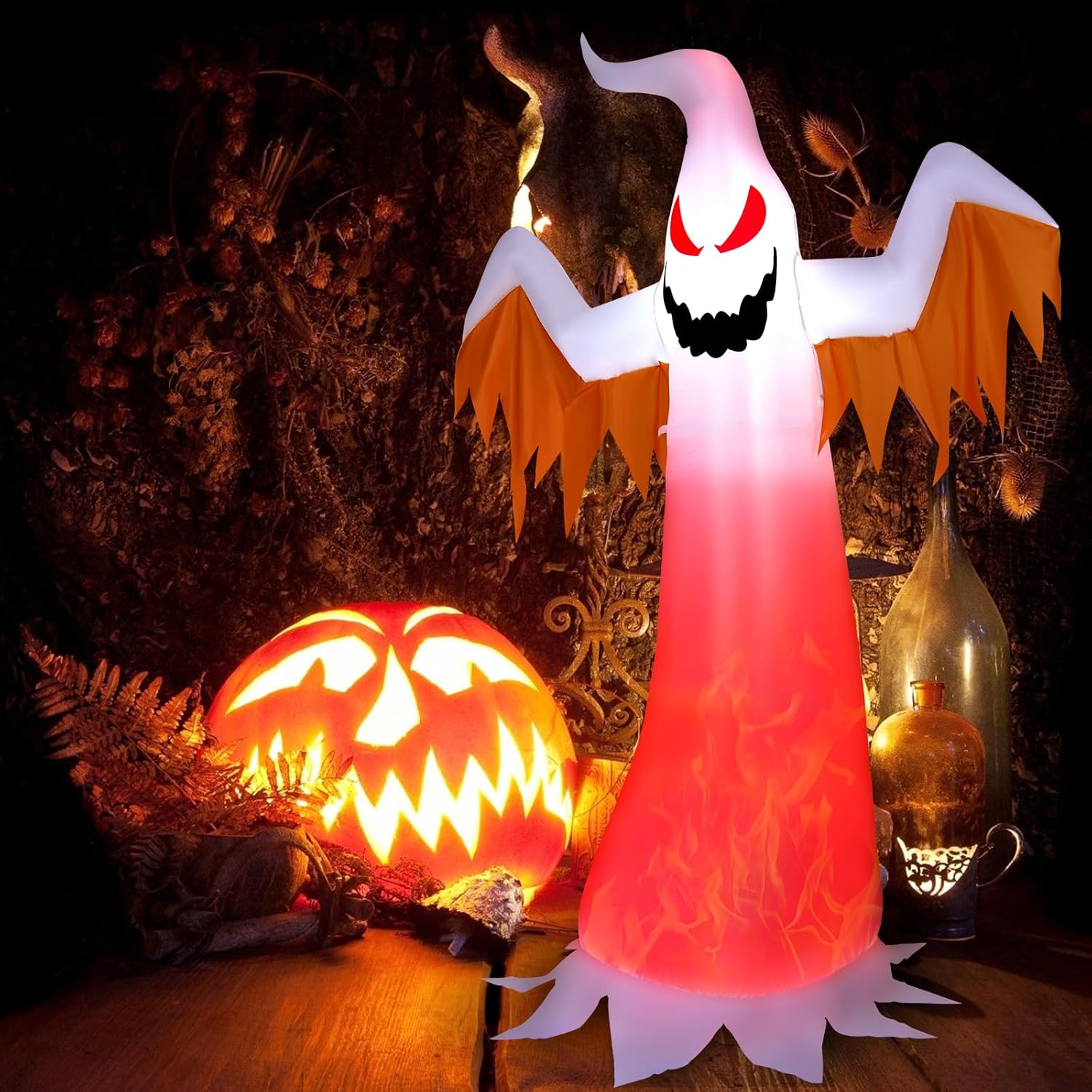COSTWAY Fantasma blanco inflable de Halloween de 8 pies con luces LED de llama giratoria, decoración de fantasma gigante para patio al aire libre,