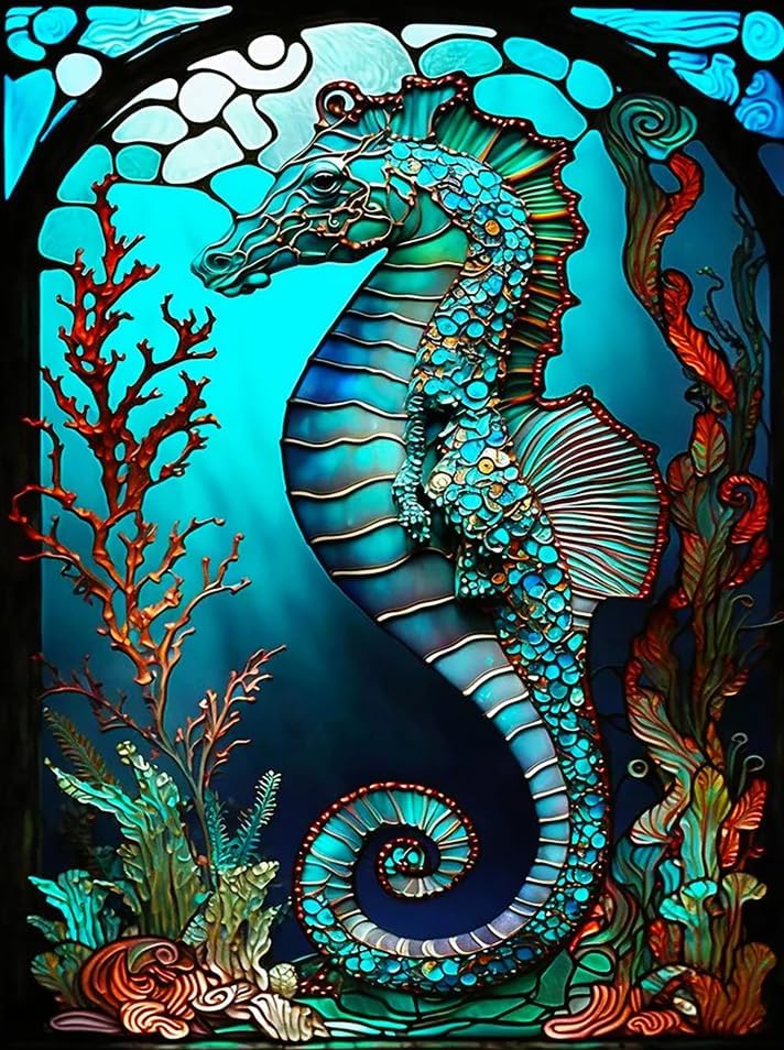 Sunature 5D Full Diamond Painting Art Square Round Sea Horse AB Kits de pintura de diamantes 15.7 x 19.7 pulgadas (6-10 colores AB) (taladro redondo