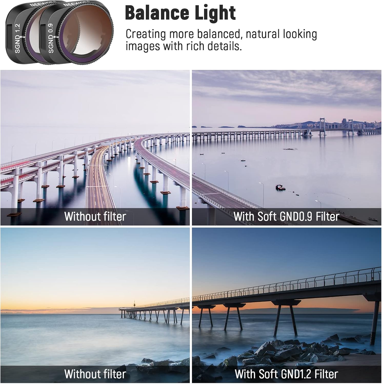 NEEWER ND y Juego de filtros de efecto compatibles con DJI Mini 3Mini 3 Pro, paquete de 4 GND0.9 GND1.2 filtro de densidad neutra de borde suave y