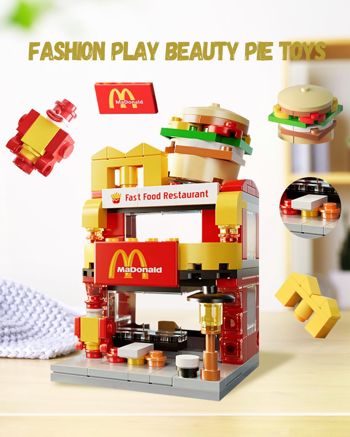 Bloques de construcción City Burger House, juguetes de cumpleaños compatibles con Lego McDonalds, juego de 167 piezas