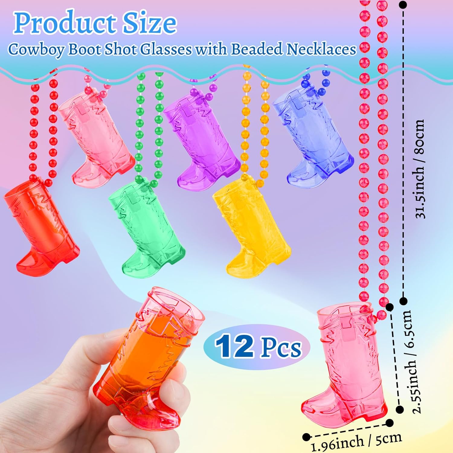 YAXINRUI 12 vasos de chupito de botas de vaquera en collar de cuentas, collares de plástico para despedida de soltera, fiesta de carnaval, fiesta de