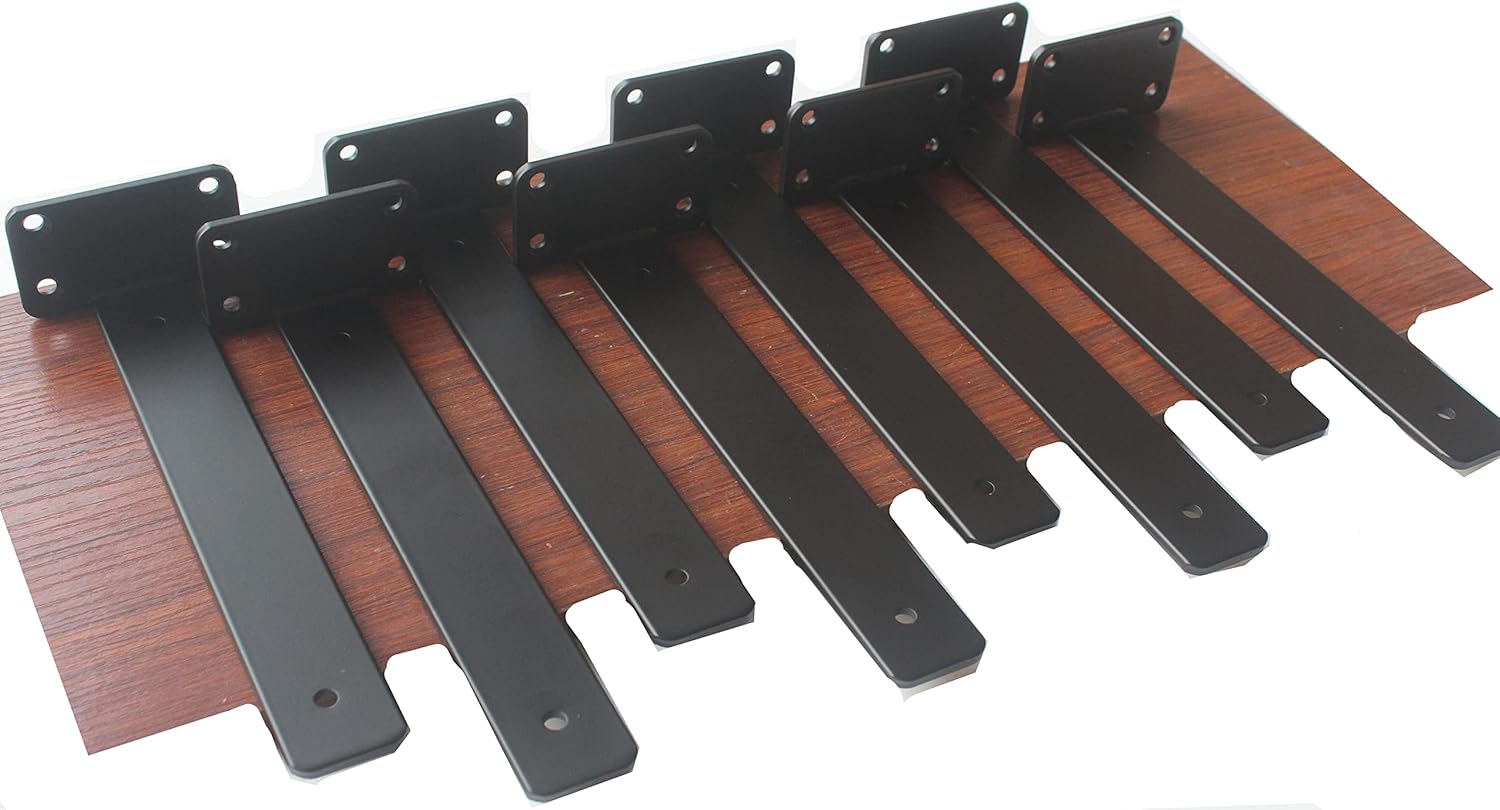 Paquete de 24 soportes de estante en L ocultos negros de 10 pulgadas (15 pulgadas de grosor), soporte de estante de metal, soporte de estante