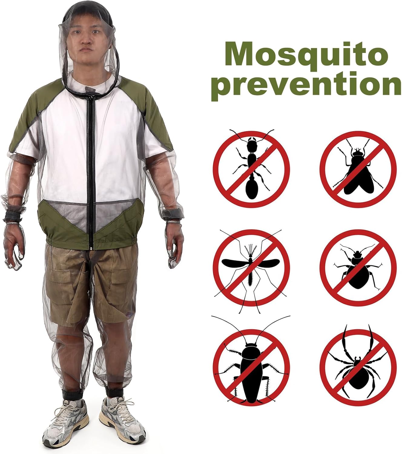 BESPORTBLE Traje de mosquito profesional para exteriores, 1 juego de chaqueta de malla transpirable con capucha y pantalones, protección de red para
