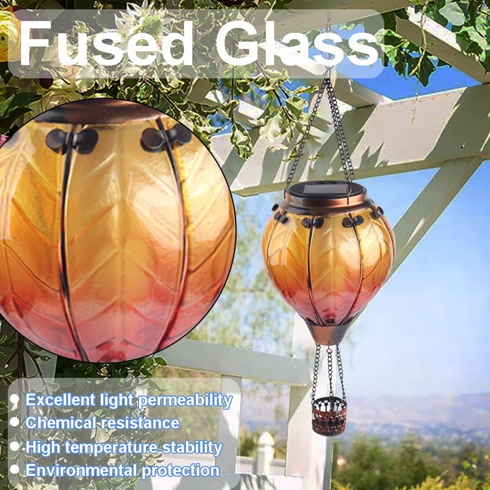 Farol solar de globo de aire caliente con llama parpadeante para colgar, faroles solares para exteriores, impermeables, faroles decorativos para