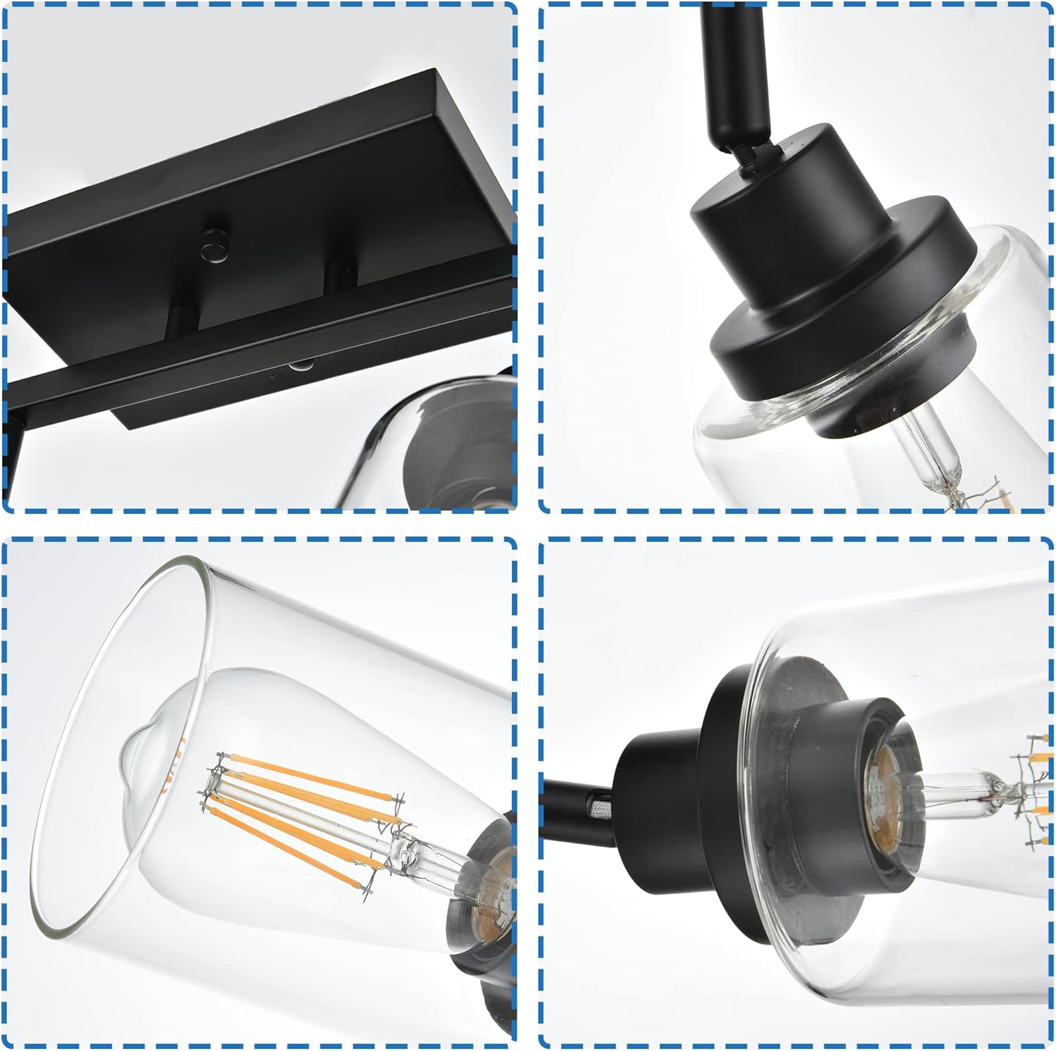 MELUCEE Kits de iluminación de riel de techo, 6 lámparas de baño, montaje en pared con cabezal de luz giratorio, modernos focos negros con pantalla