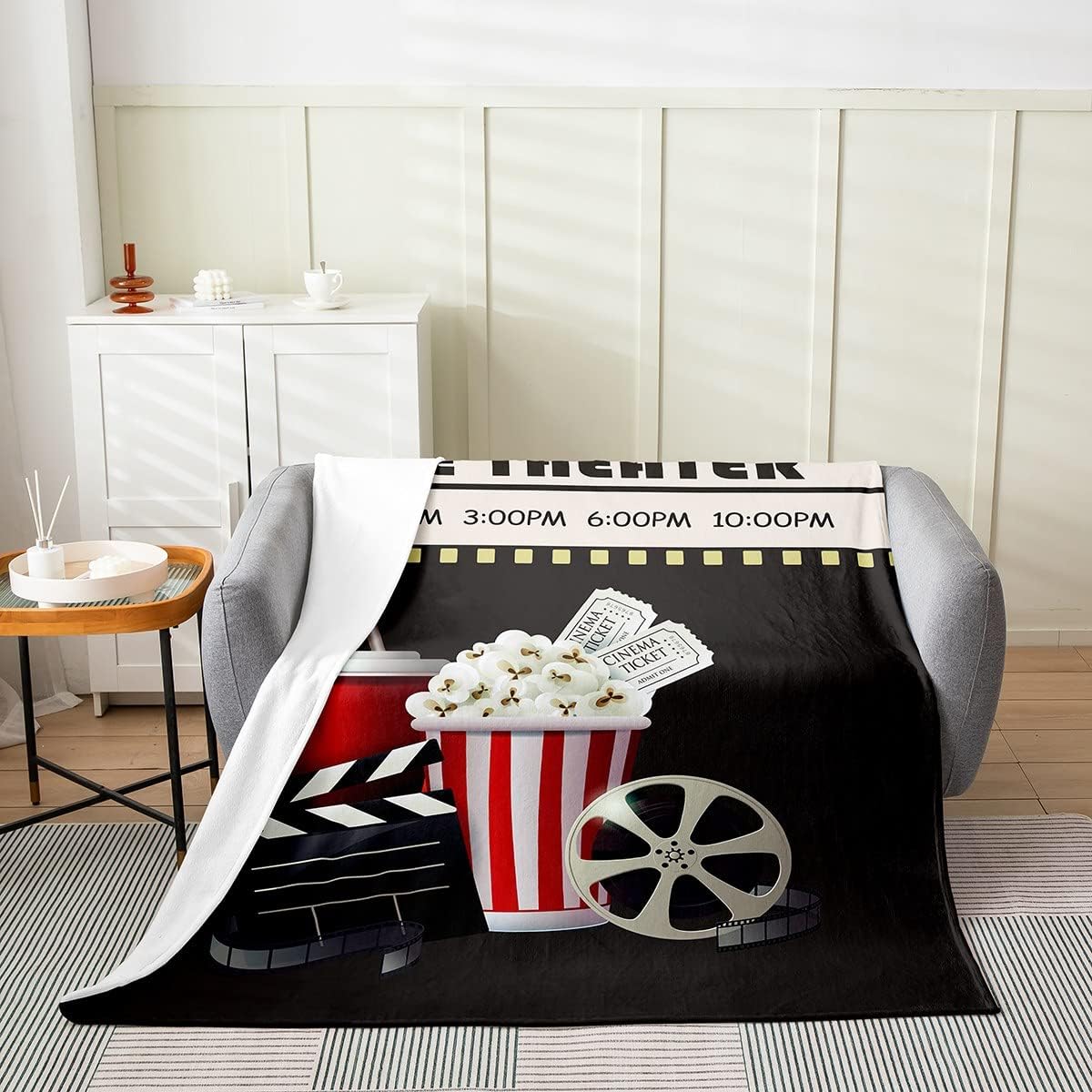 Feelyou Manta de cama vintage con entradas de cine para todas las estaciones, manta de felpa con temática de cine, manta de franela de forro polar