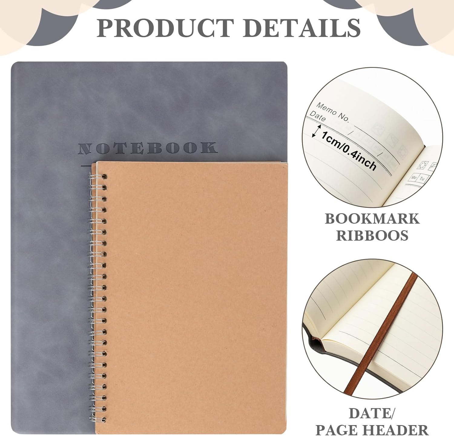 SATINIOR Paquete de 5 cuadernos A4 grandes de 360 páginas de tapa dura de cuero de tapa dura, cuaderno con forro de papel grueso para oficina,