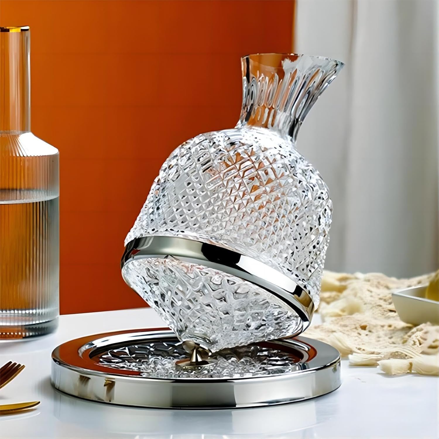 Decantador de vino giratorio, juego de decantador giratorio de cristal de 50.7 fl oz con rotación de 360, regalo para hombres, mujeres, amantes del