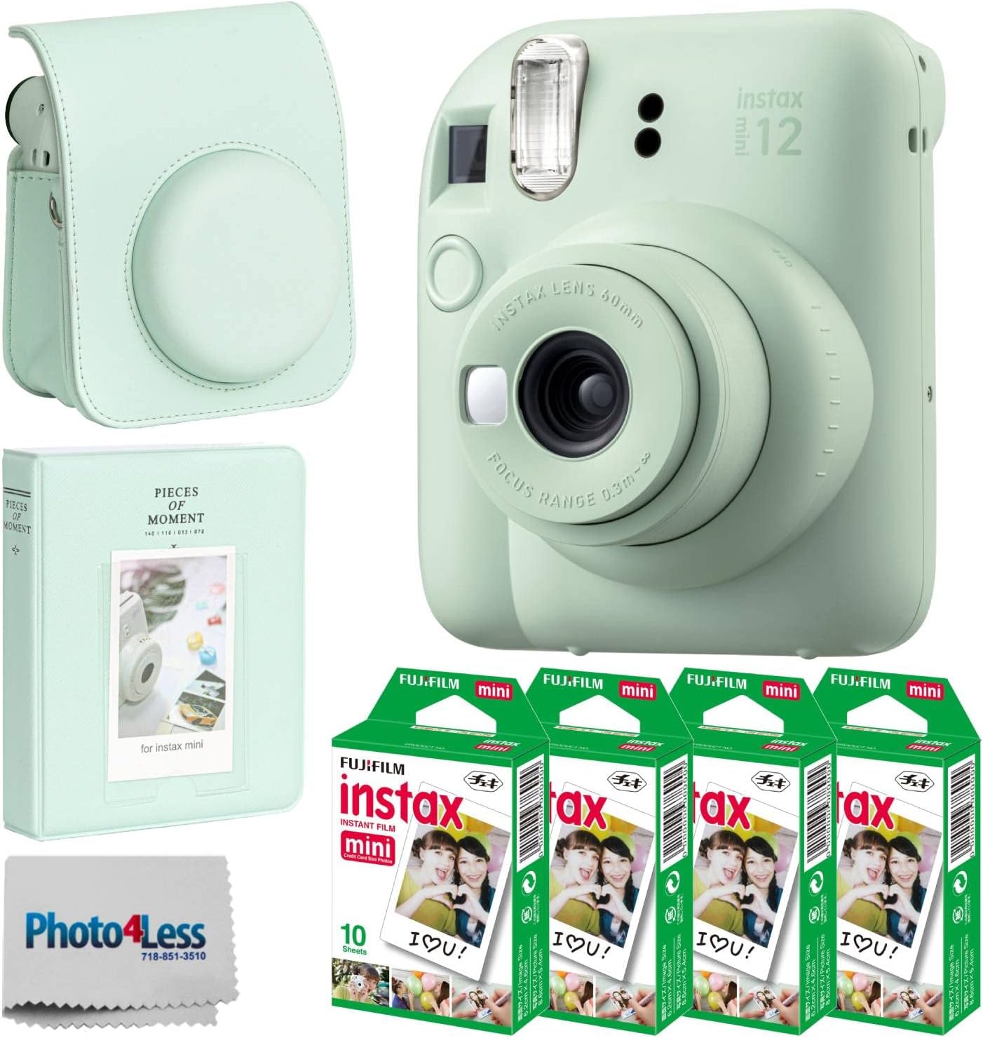 Fujifilm Cámara de película instantánea Instax Mini 12 (verde menta) + película instantánea Fuji Instax Mini – 40 hojas + paquete de regalo de