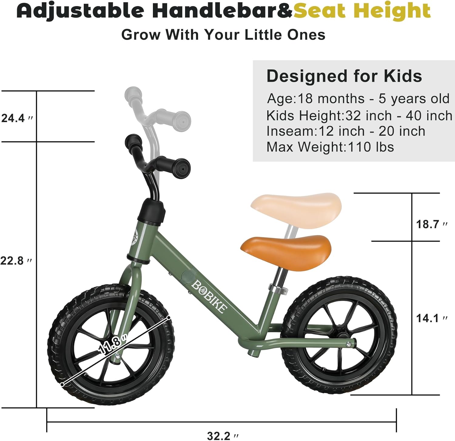 Bicicleta de equilibrio para niños de 2 a 5 años, asiento ajustable y manillar sin pedal, bicicleta de entrenamiento sin pedales, el mejor regalo