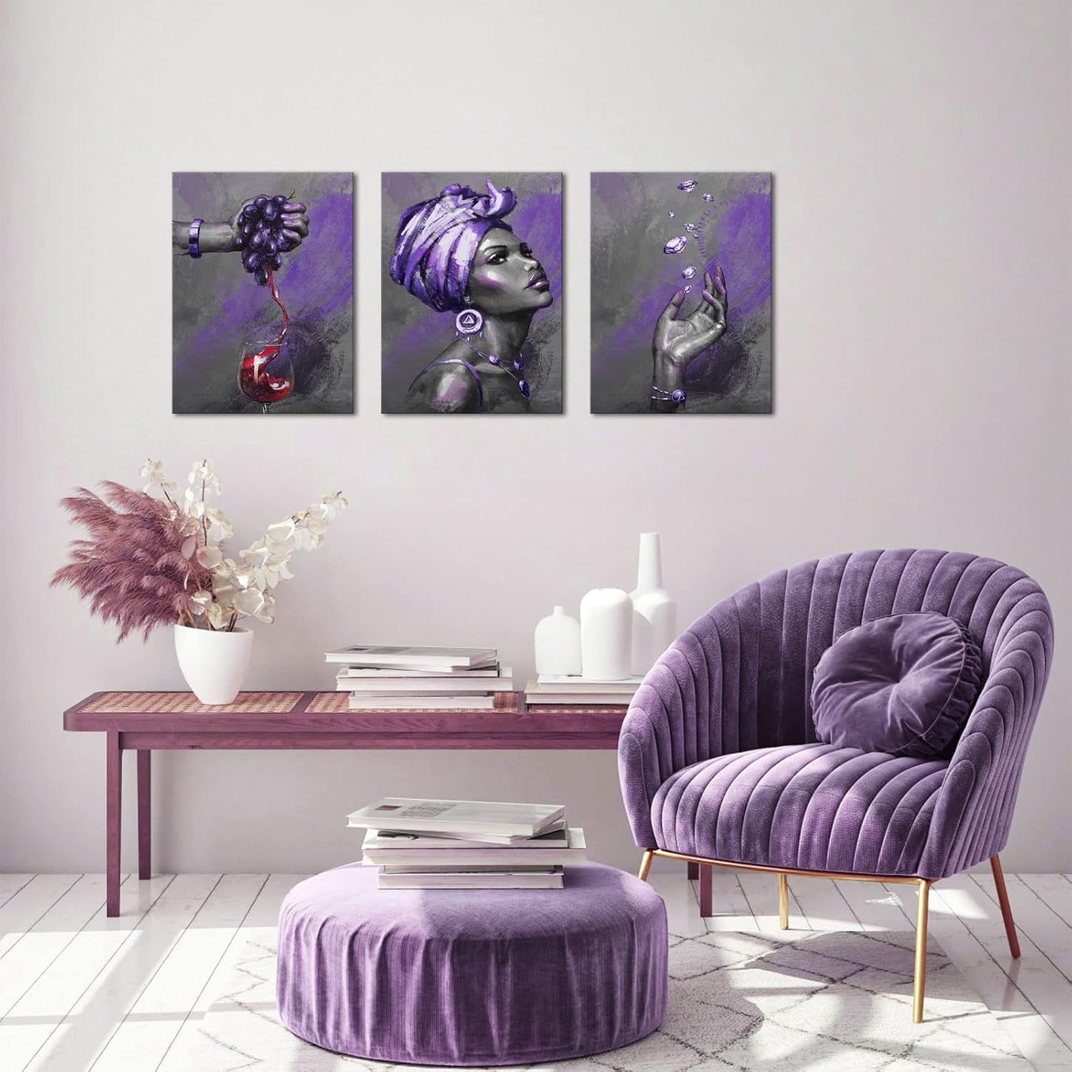 Welmeco Lienzo de mujer afroamericana, arte para la pared, elegante, manos de mujer negra con pintura de diamantes y vino, impresiones artísticas