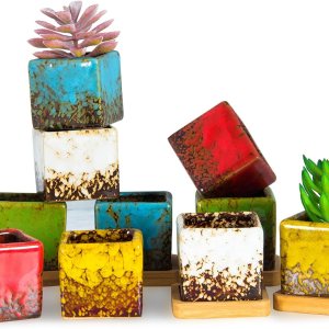 ARTKETTY Set of 10 Succulent Pots with Drainage Trays, 2.1 Inch Ceramic Pots for Indoor Flower Plants, Small Square Cactus Planter Pots Bulk for ARTKETTY Set of 10 Succulent Pots with Drainage Trays, 2.1 Inch Ceramic Pots for Indoor Flower Plants, Small Square Cactus Planter Pots Bulk for