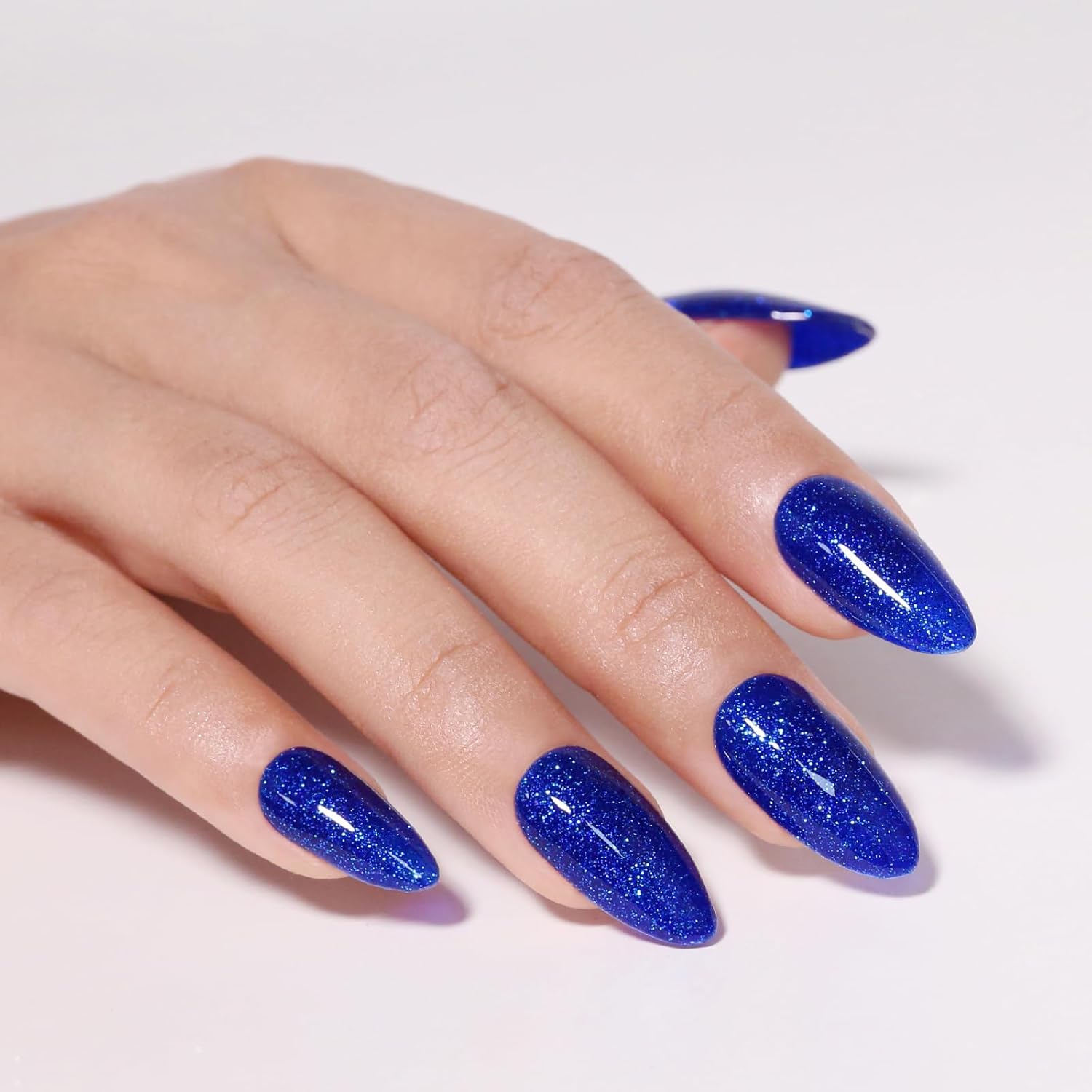 Imtiti Esmalte de uñas en gel con purpurina, 1 unidad de 0.5 onzas líquidas de esmalte de uñas de gel azul medio brillante, esmalte de uñas de color