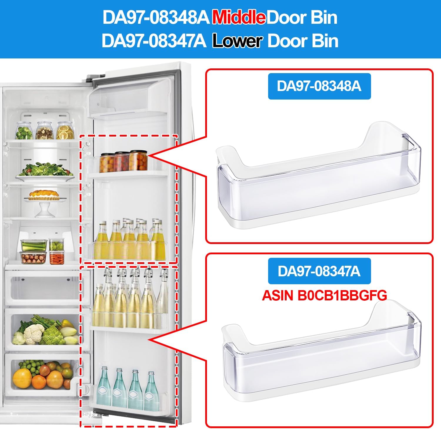 (2 unidades) DA97-08348A actualizado para puerta de refrigerador compatible con Samsung Refrigerador Part RS265TDRS RS25H5111BC RS25H5111SR puerta,