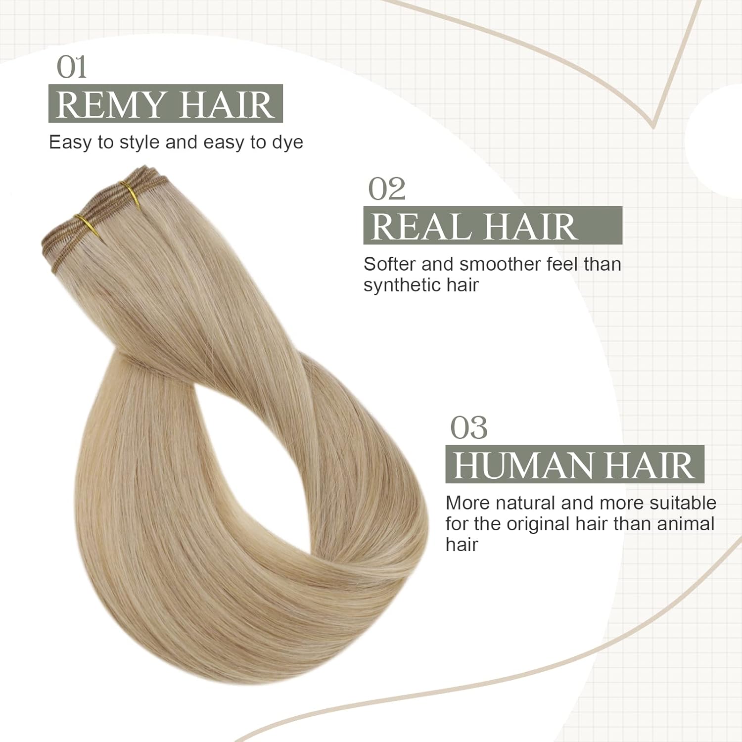 Fshine Extensiones de cabello humano de 20 pulgadas, 3.53 onzas, reflejos rubio ceniza oscuro con rubio dorado, extensiones de cabello humano real,