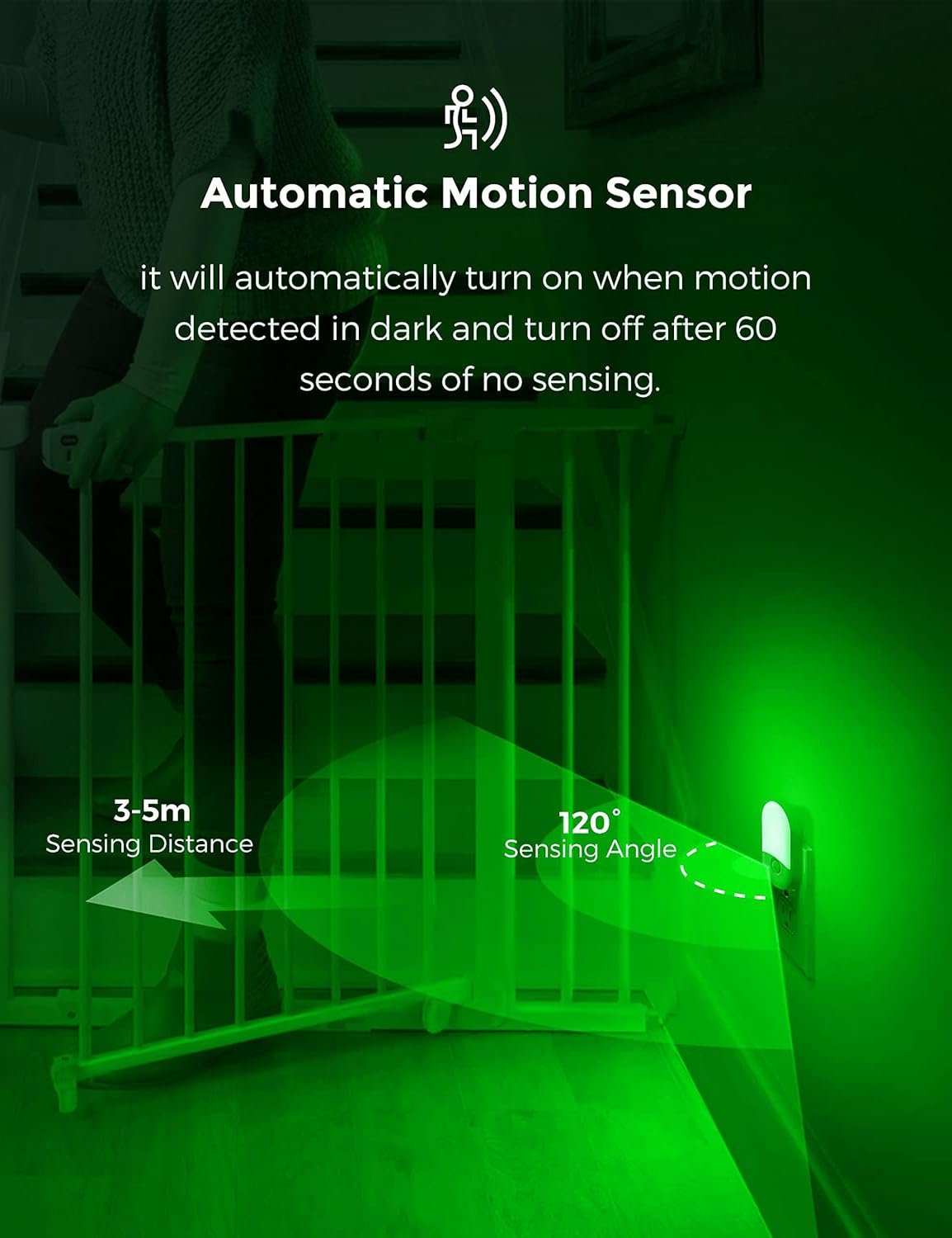 LOHAS – Luz nocturna verde enchufable, luces nocturnas LED verdes con sensor de movimiento, enchufe a la pared, brillo ajustable, brillo verde