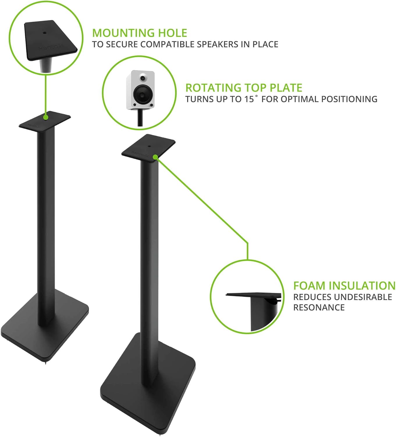 Kanto YU6MB – Altavoces de estantería de 200 W con Bluetooth, negro mate (par) SP26PL Soportes de altura fija de 26 pulgadas para altavoces de