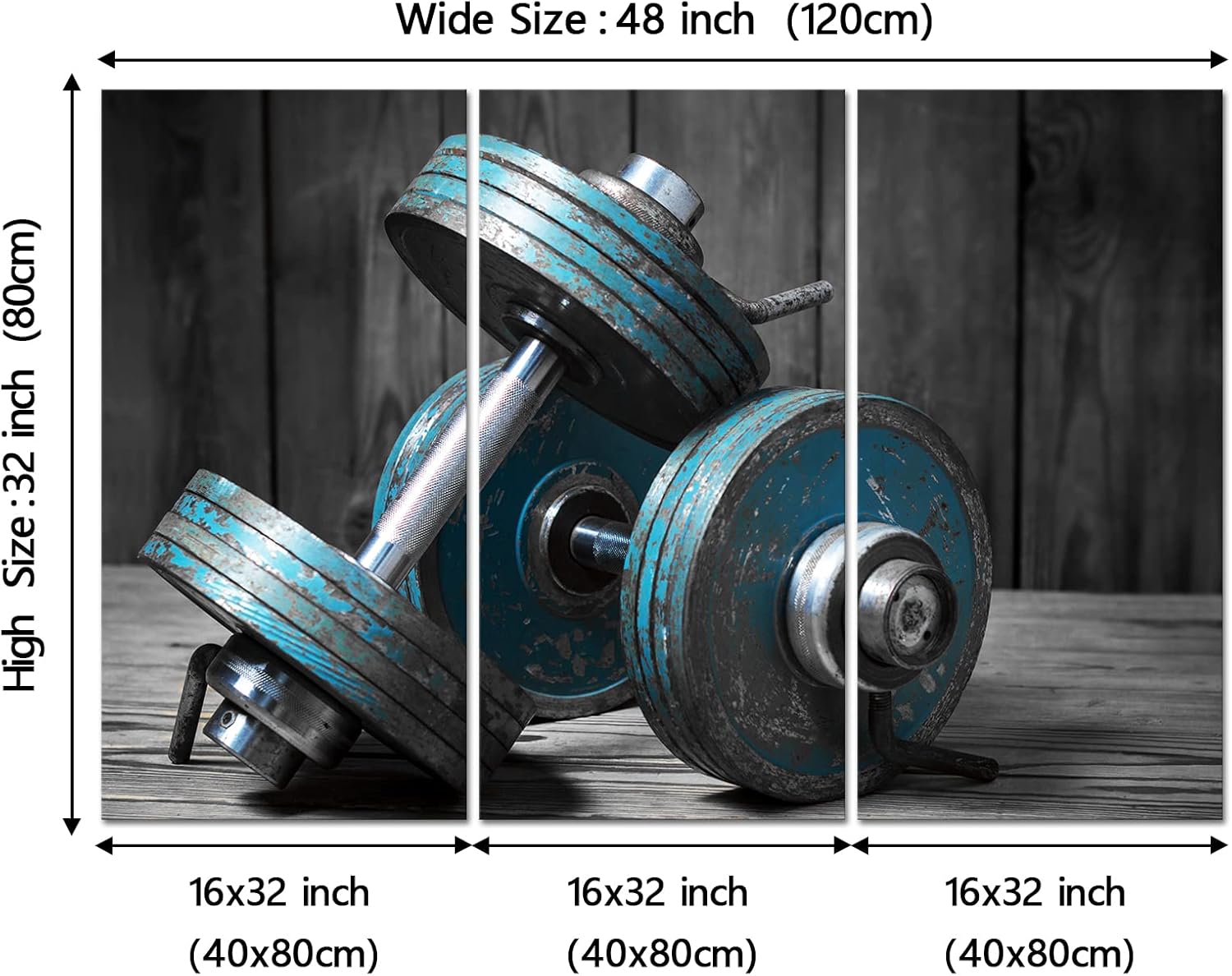 YeiLnm 3 paneles de lona de gimnasio con mancuernas modulares, impresión de imagen, levantamiento de pesas, póster de entrenamiento para niños,