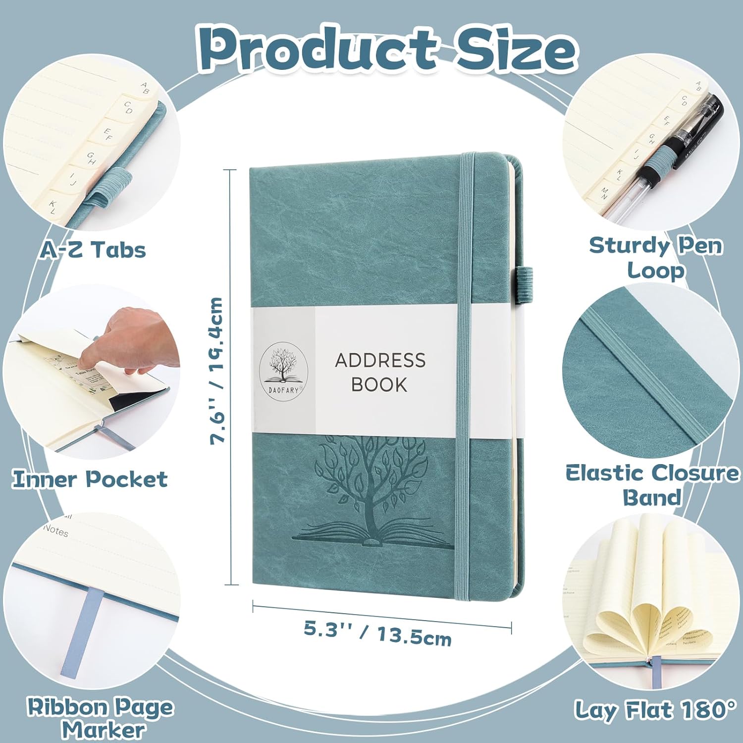 Libreta de direcciones con pestañas alfabéticas, pequeña libreta de direcciones (5.3 x 7.6 pulgadas) con bolsillo interior, cuaderno de direcciones