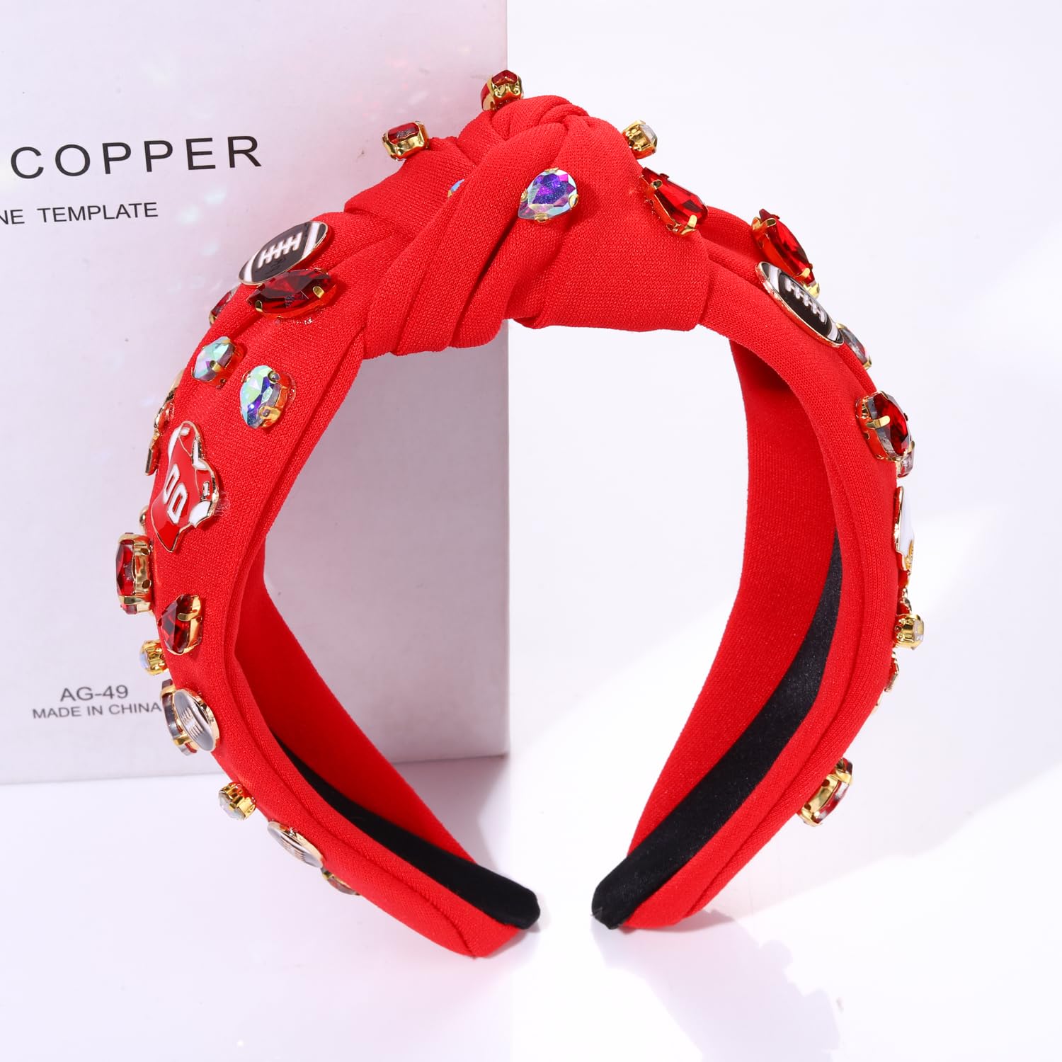 Diadema de fútbol para mujer, accesorios de fútbol, diadema anudada con diamantes de imitación de cristal, adornos de fútbol adornados con nudo