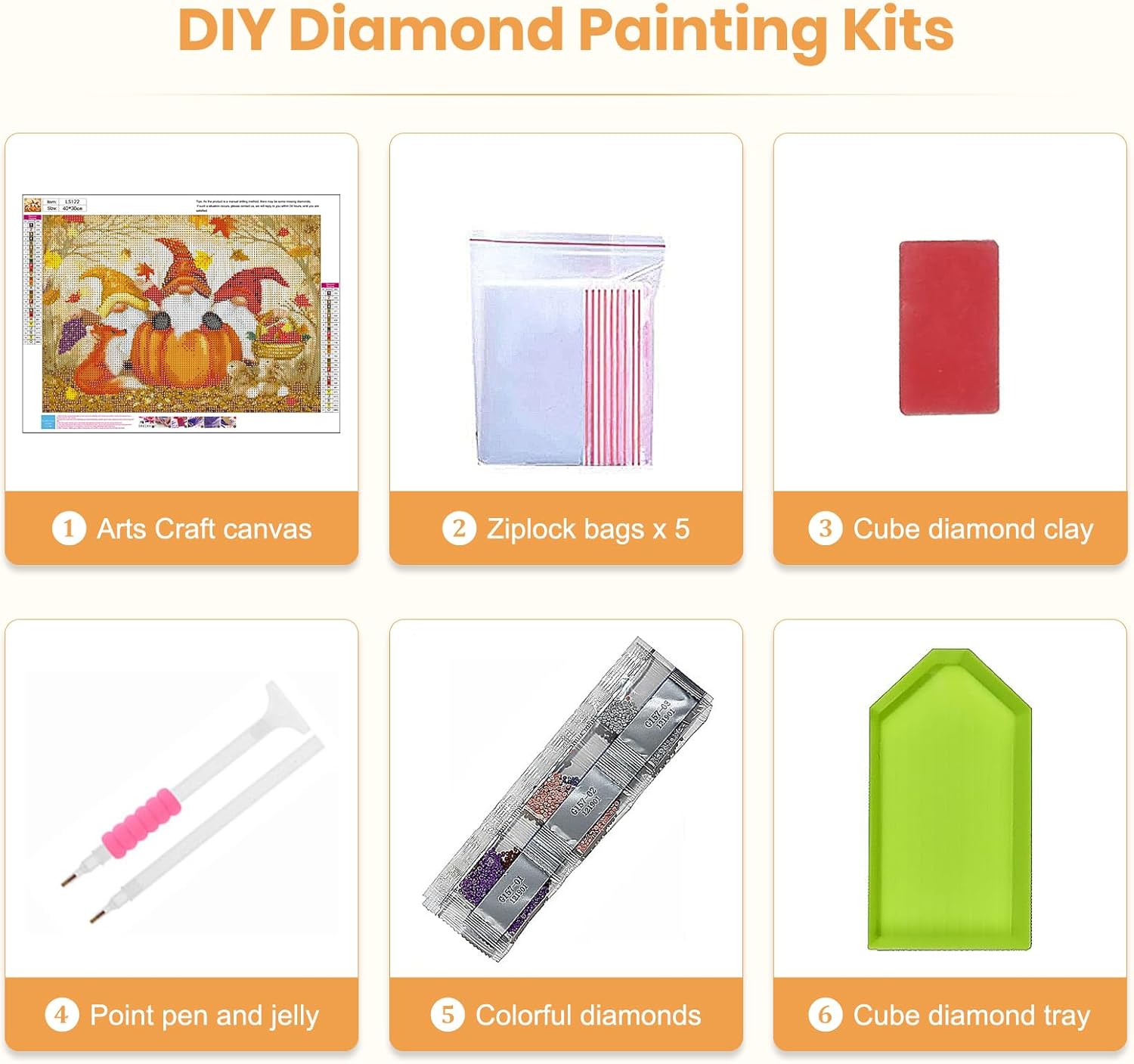 SENQAO Kits de arte de diamantes de gnomo para adultos, otoño, gnomo, calabaza, arce, arte de diamantes de Halloween con accesorios de herramientas