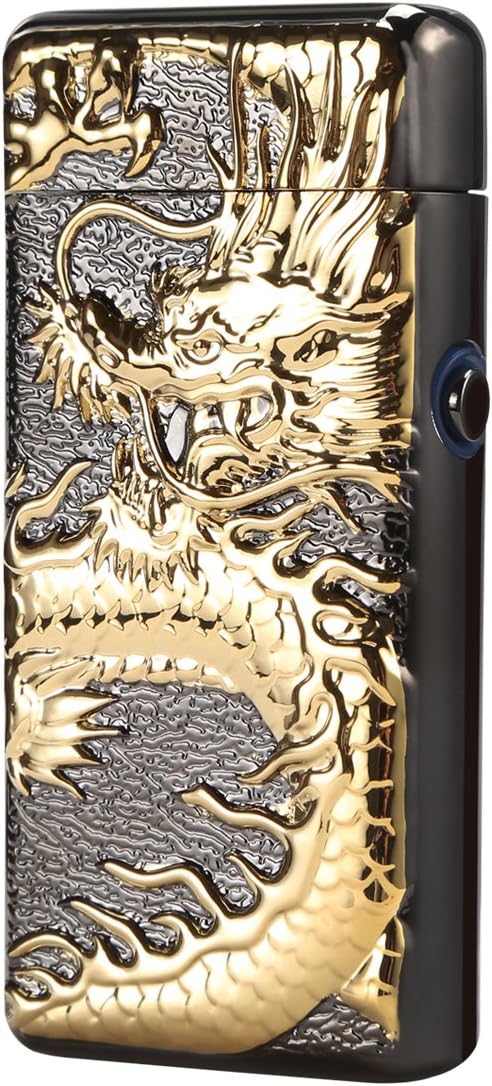 Encendedor electrónico Kivors, de doble arco, recargable por USB, sin llama, con diseño de dragón chino