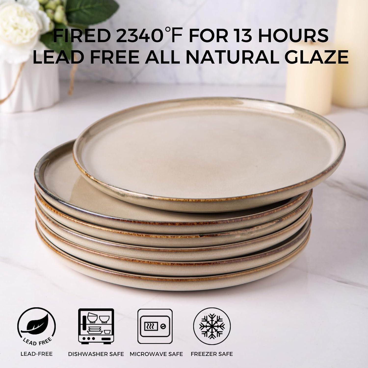AmorArc Juego de 6 platos de cerámica de 8.5 pulgadas, juego de platos de cerámica esmaltada reactiva, postre, ensalada, aperitivo, platos pequeños,