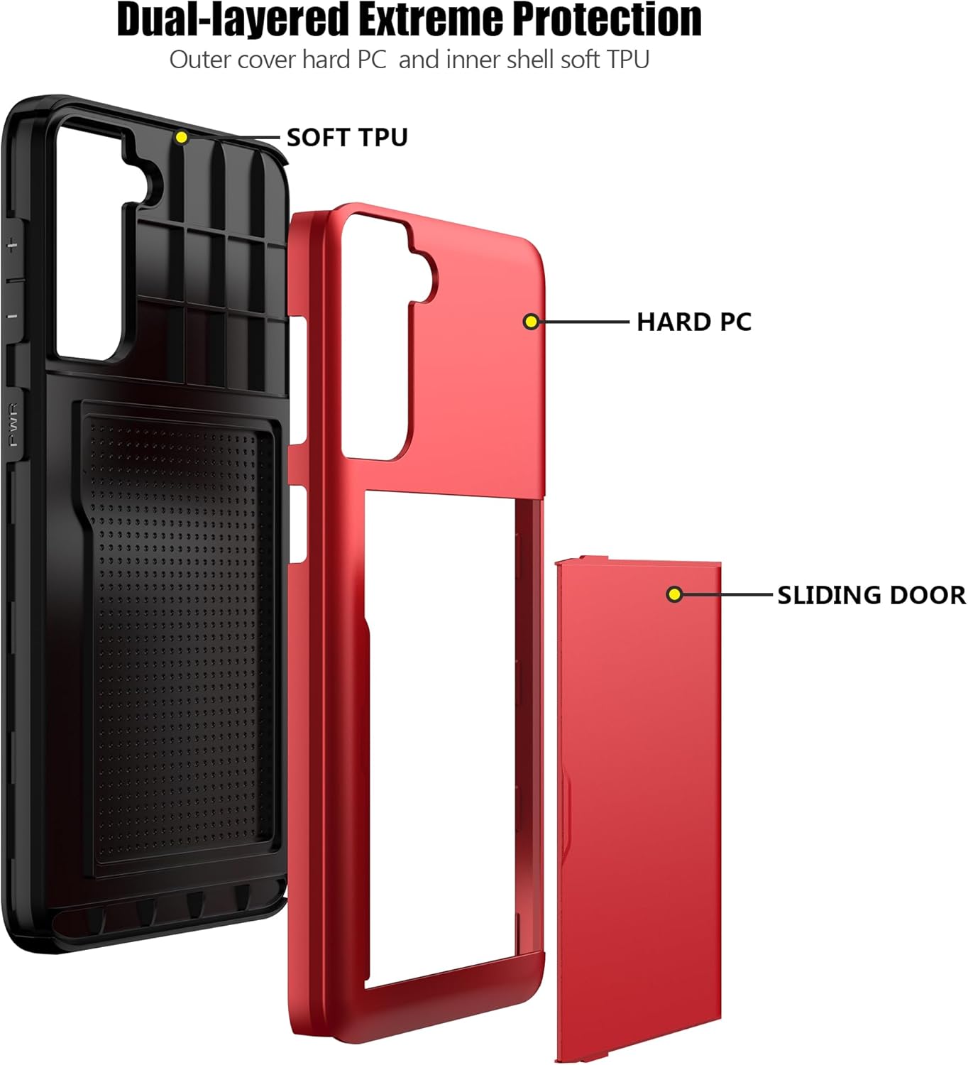 Nvollnoe Funda protectora para Samsung S21 Plus con tarjetero de doble capa resistente para Galaxy S21 Plus, ranura para tarjeta oculta, funda