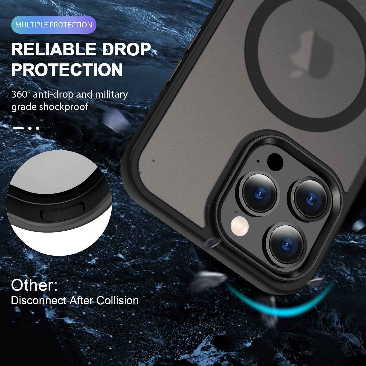 SKYE1NY Funda magnética para iPhone 13 Pro Max, probada en caídas de grado mil, compatible con magnética, a prueba de golpes, translúcida, delgada,